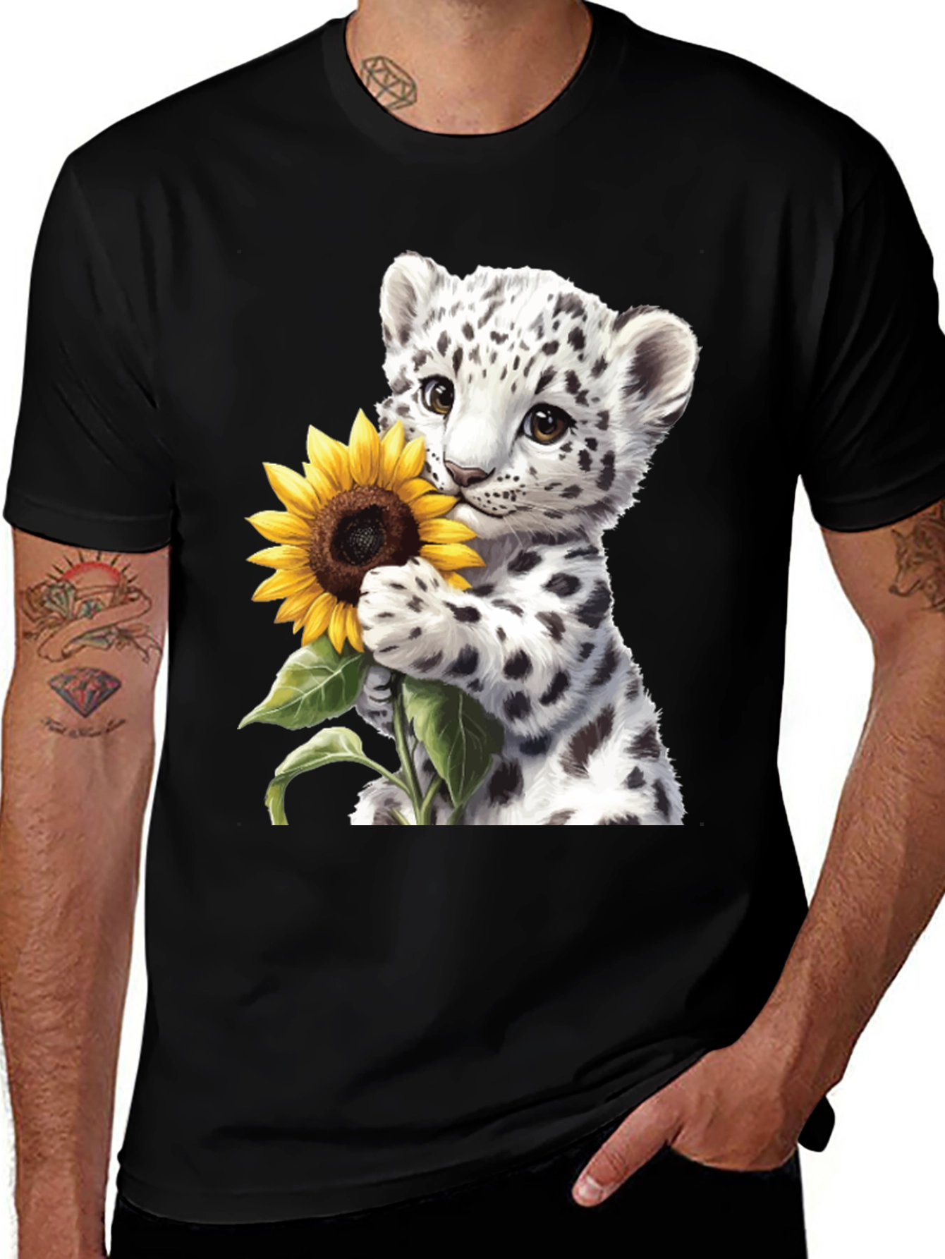 Variant 14 of Leopard Cub Sunflower Graphic Tee