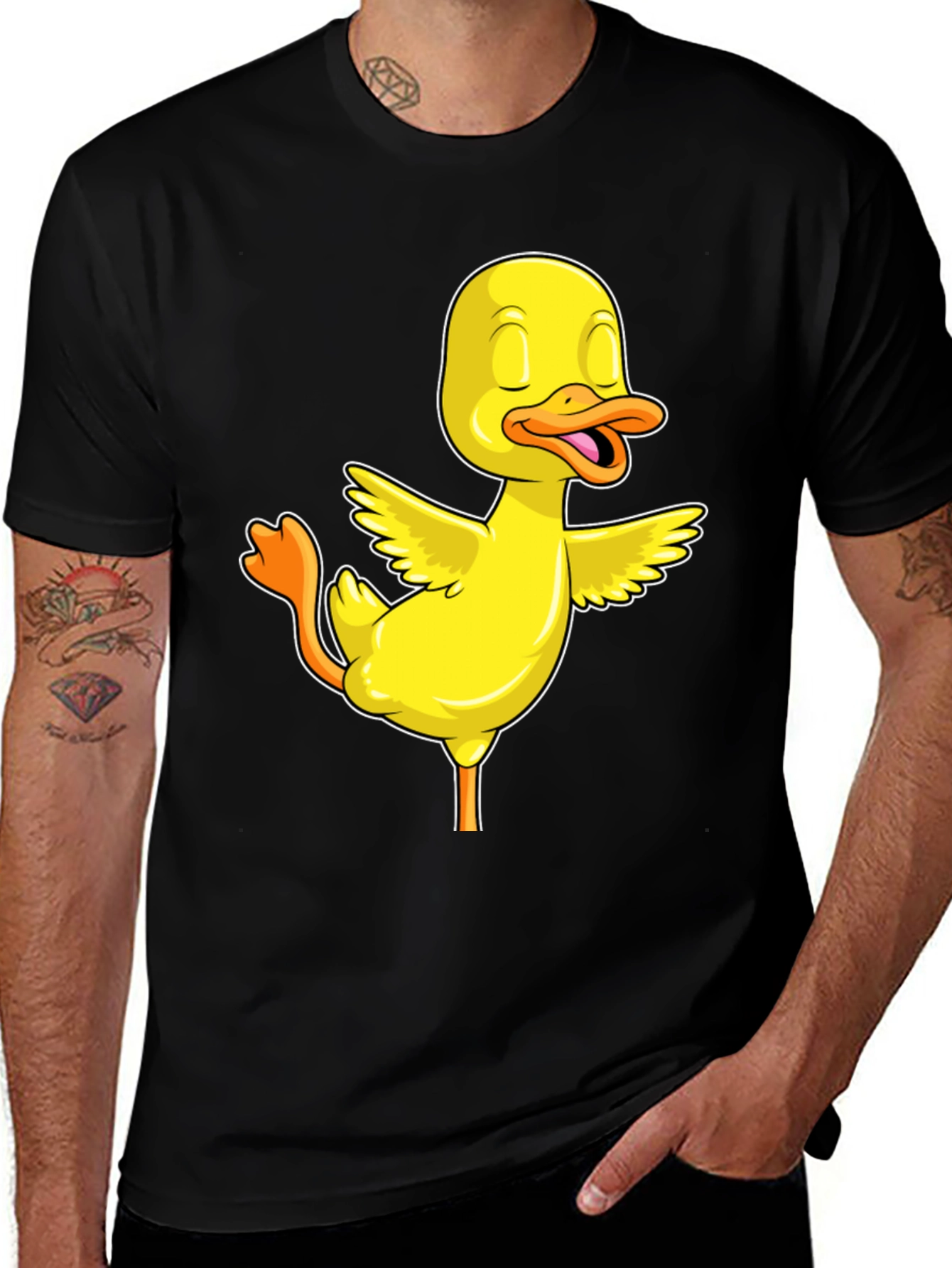 Variant 11 of Duck Yoga Pose T-Shirt - Black Cotton Tee
