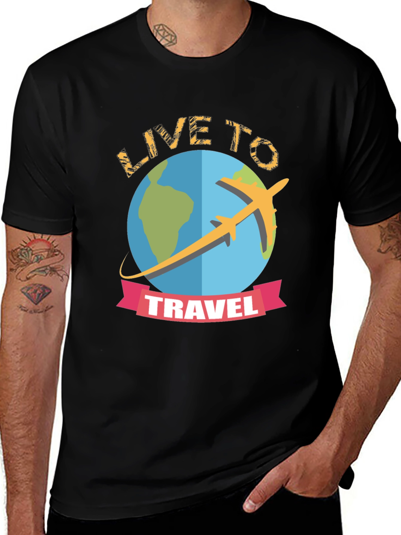 Live to Travel Black Graphic Tee