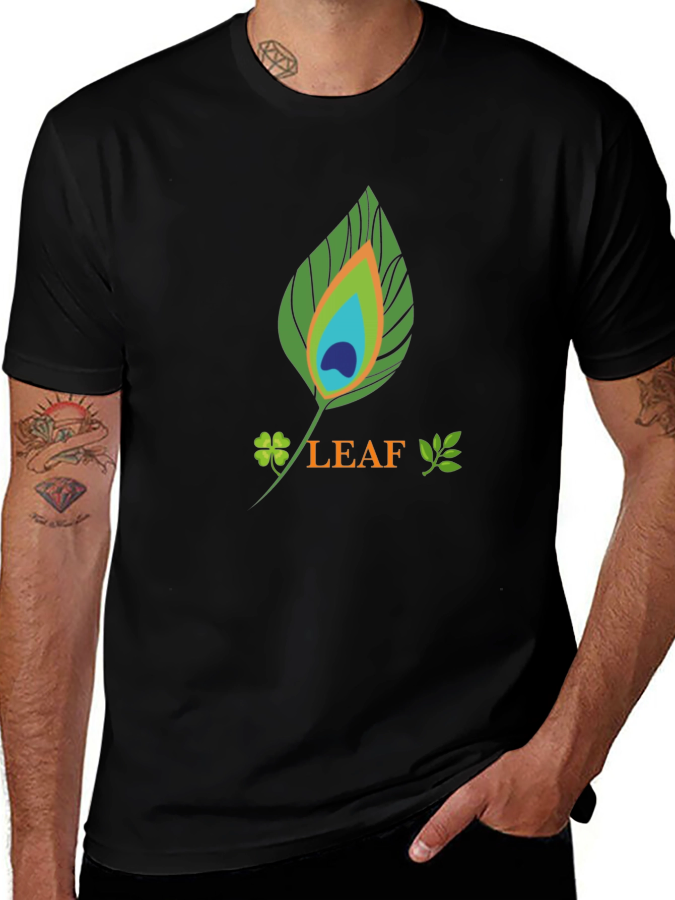 Variant 16 of Leaf Design Graphic Tee - Black