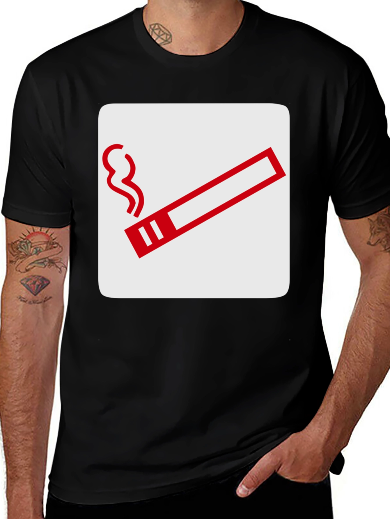 Variant 22 of Smoking Sign Graphic Tee - Black Cotton T-Shirt