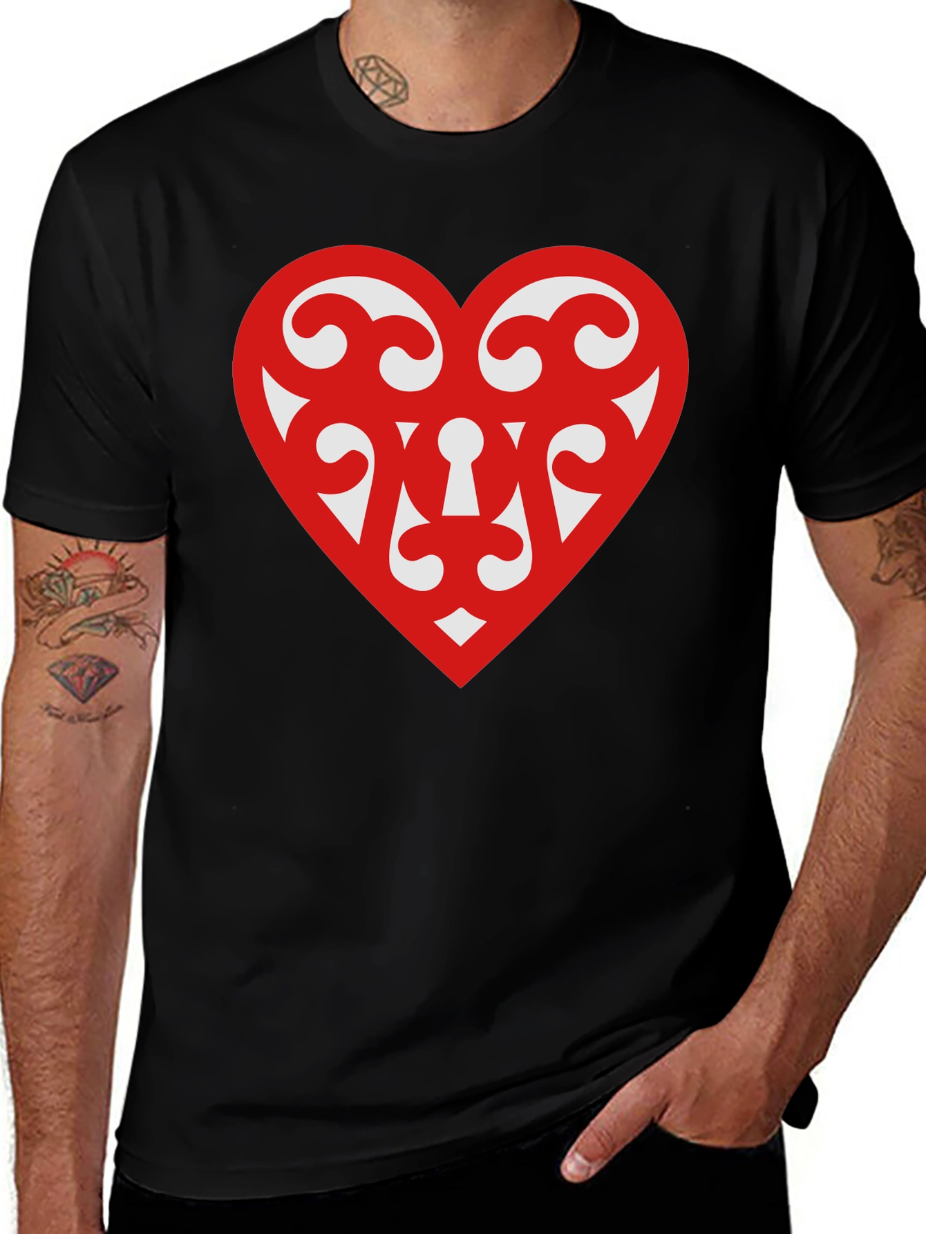 Variant 25 of Heart Scroll Design Black T-Shirt