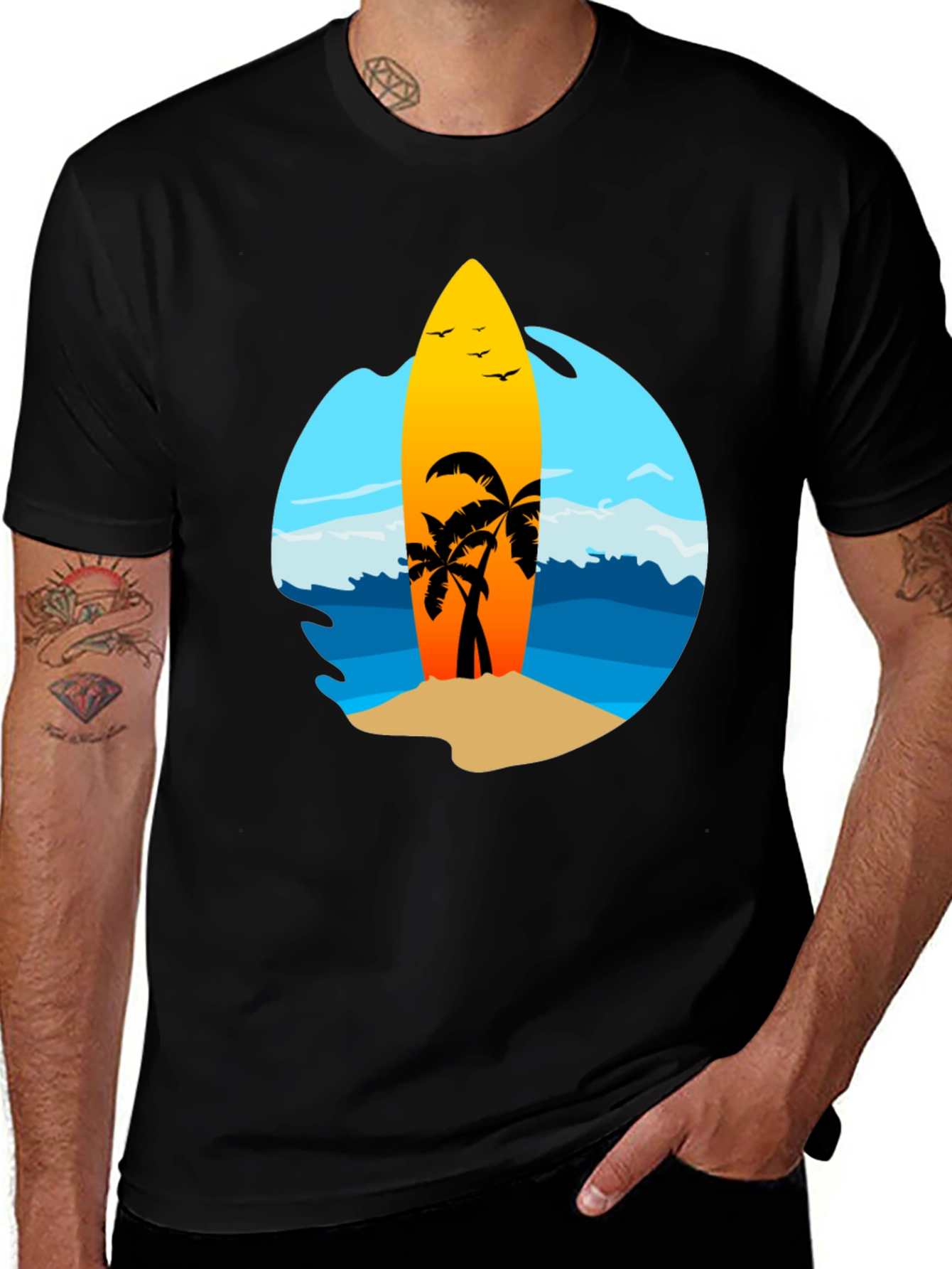 Variant 20 of Surfboard Beach Scene Graphic Tee