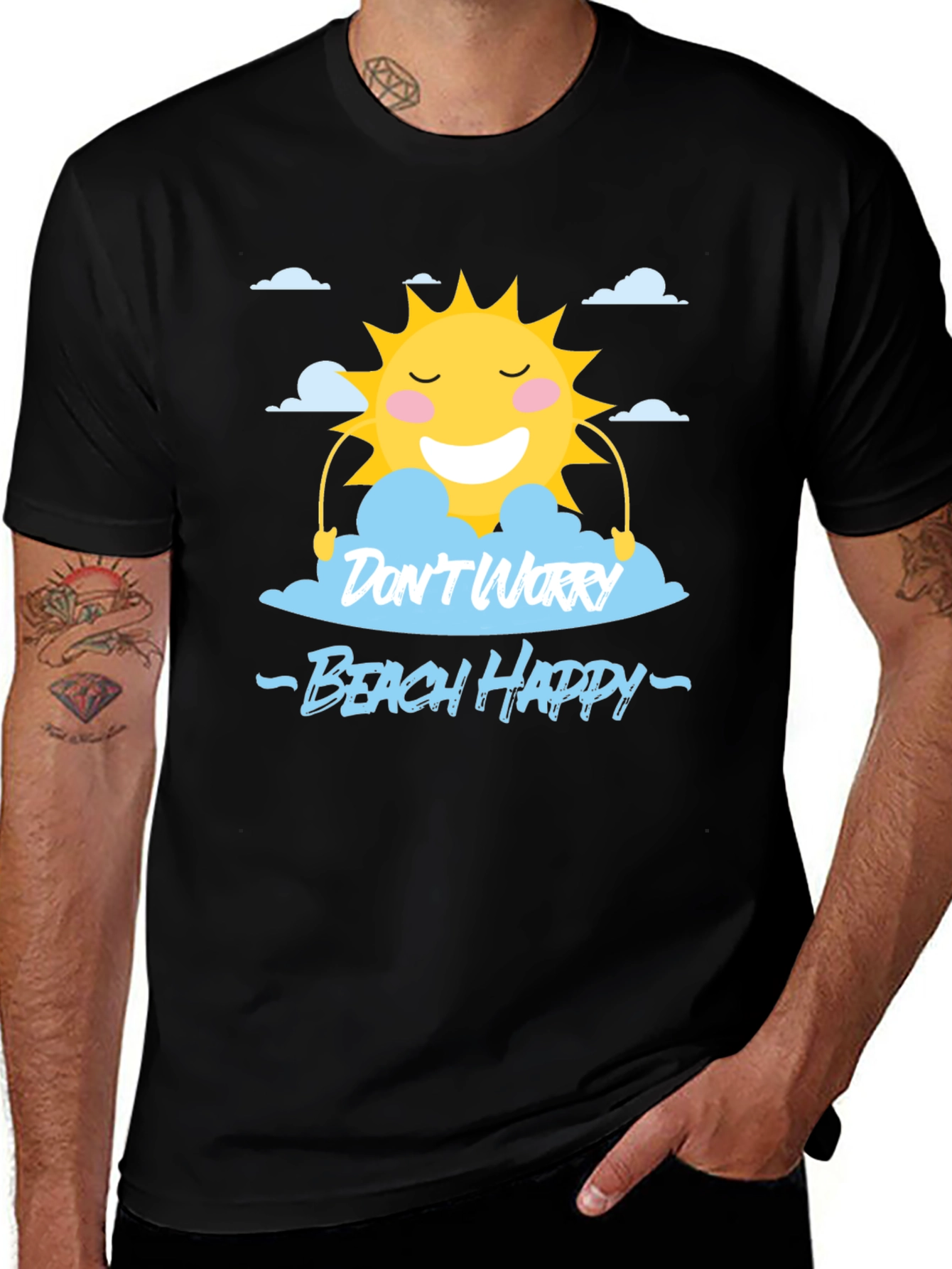Black Don't Worry Beach Happy Black T-Shirt main image