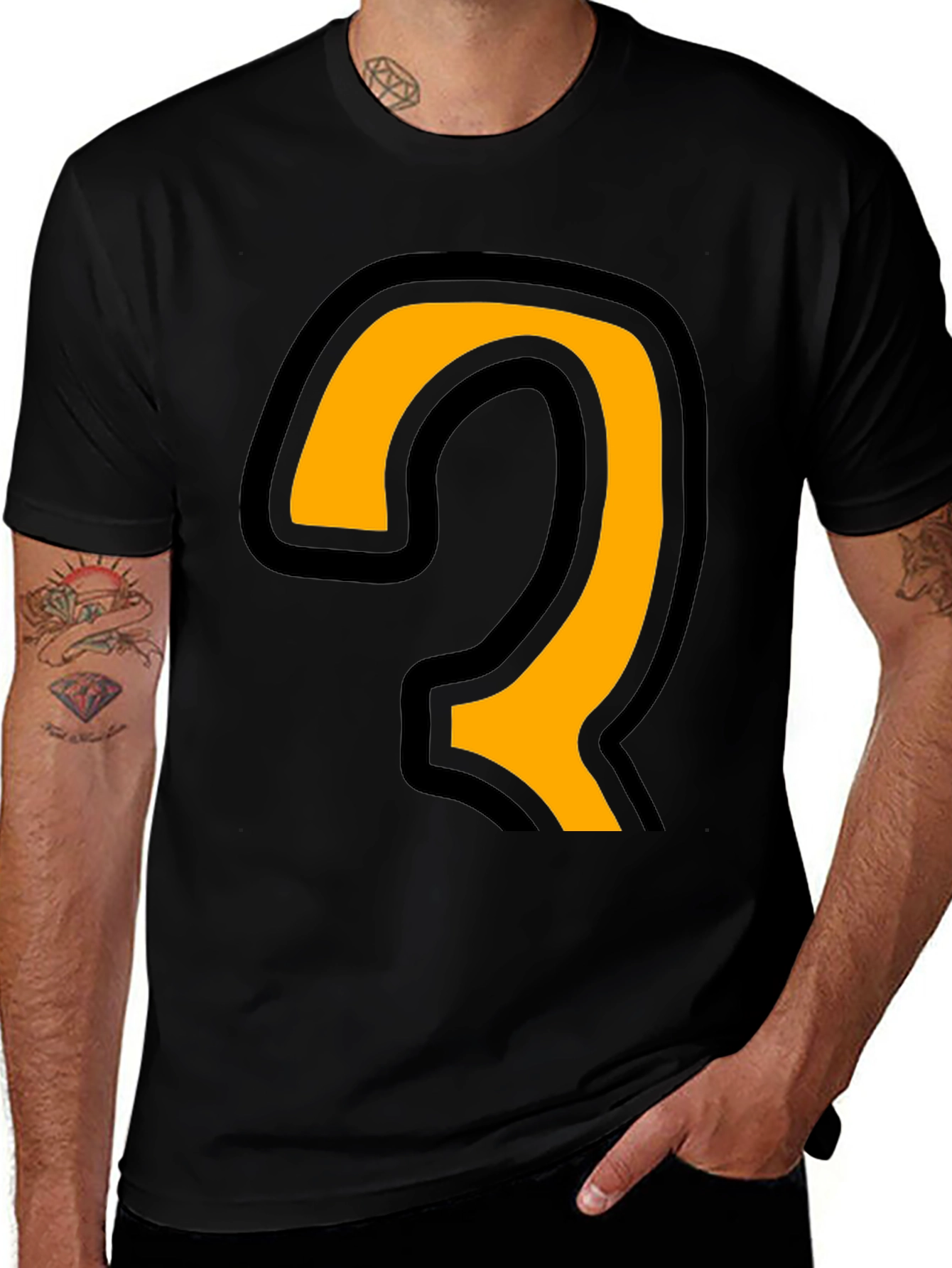 Variant 7 of Black T-Shirt with Orange Number Two Design