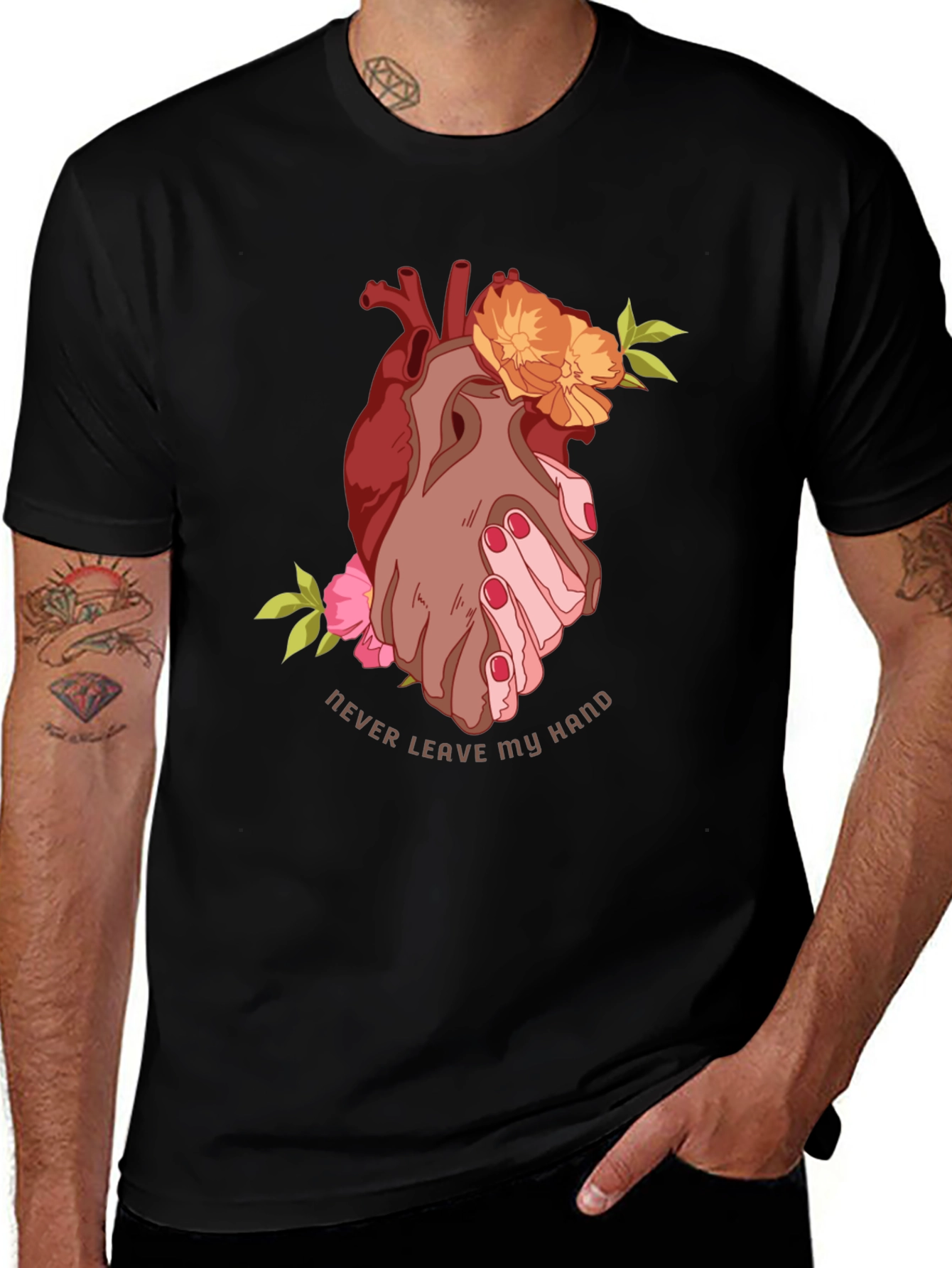 Heart & Hand Graphic T-Shirt - Never Leave My Hand