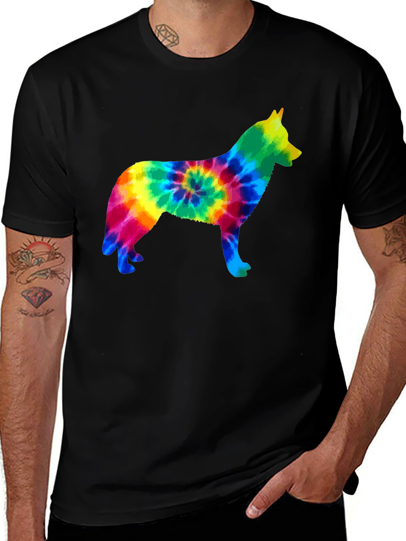 Variant 25 of Tie-Dye Dog Graphic Tee - Black