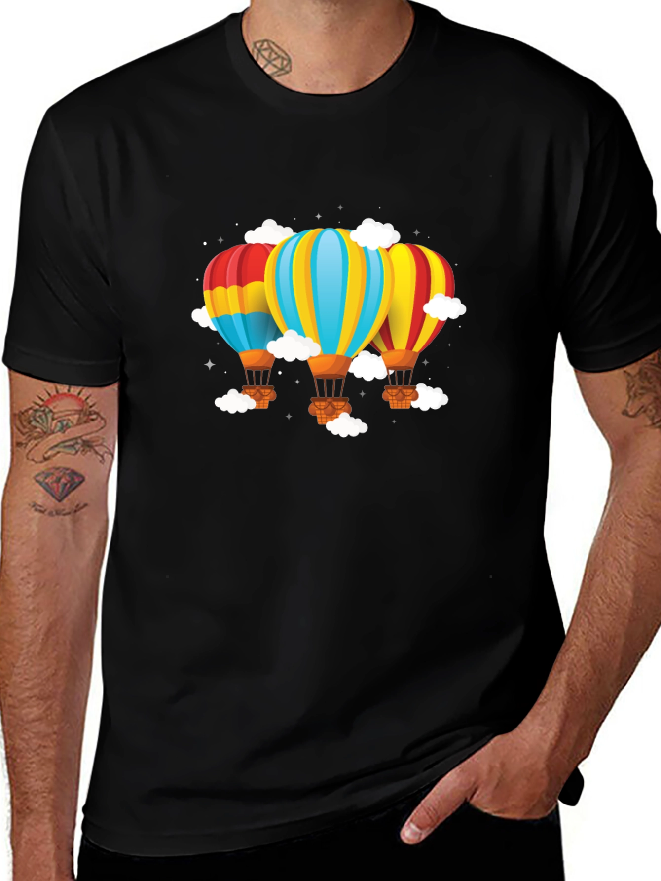 Variant 29 of Hot Air Balloon Graphic Tee - Black Cotton Blend