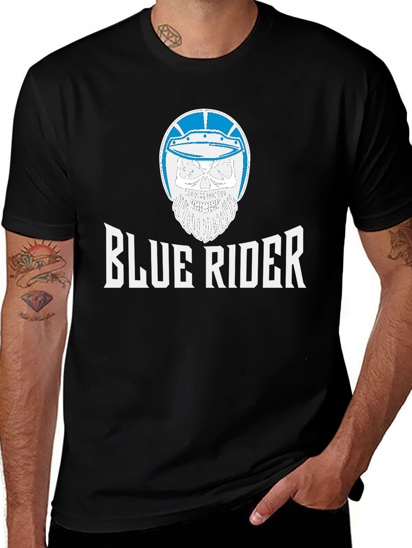 Variant 4 of Blue Rider Graphic T-Shirt - Skull & Helmet Design