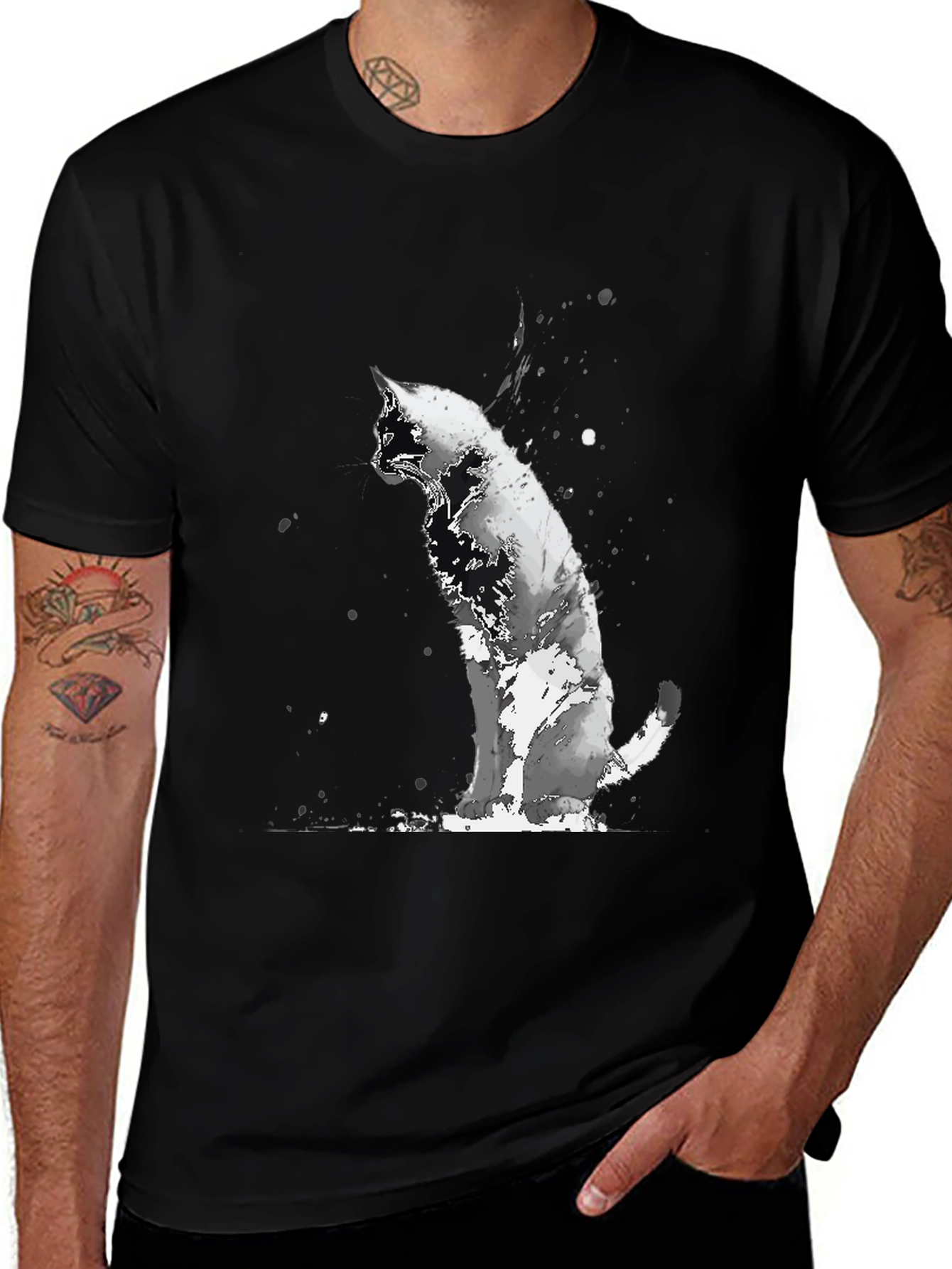 Black Black Cat Watercolor Graphic T-Shirt main image