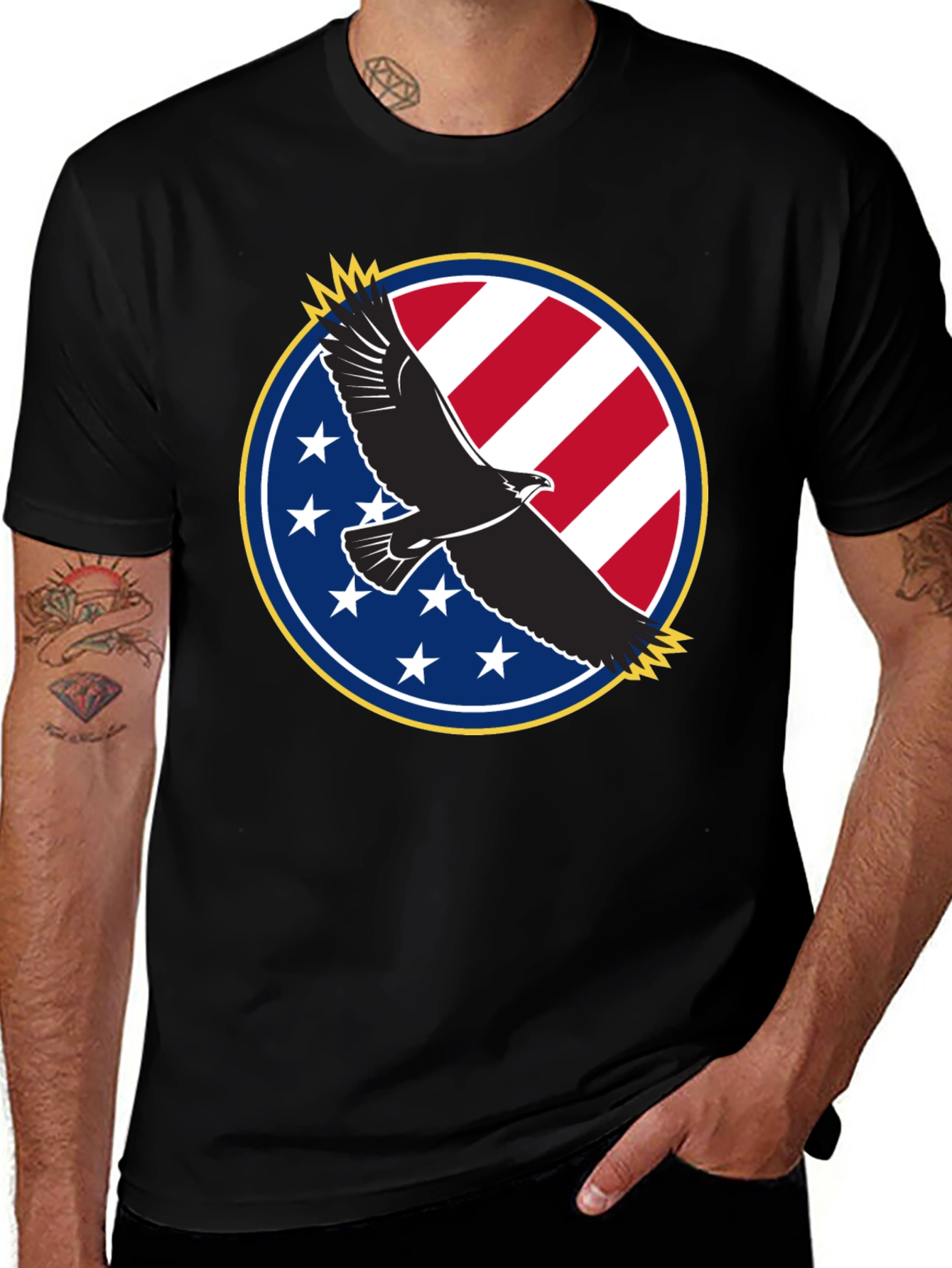 Black Patriotic Eagle T-Shirt - USA Flag Design main image