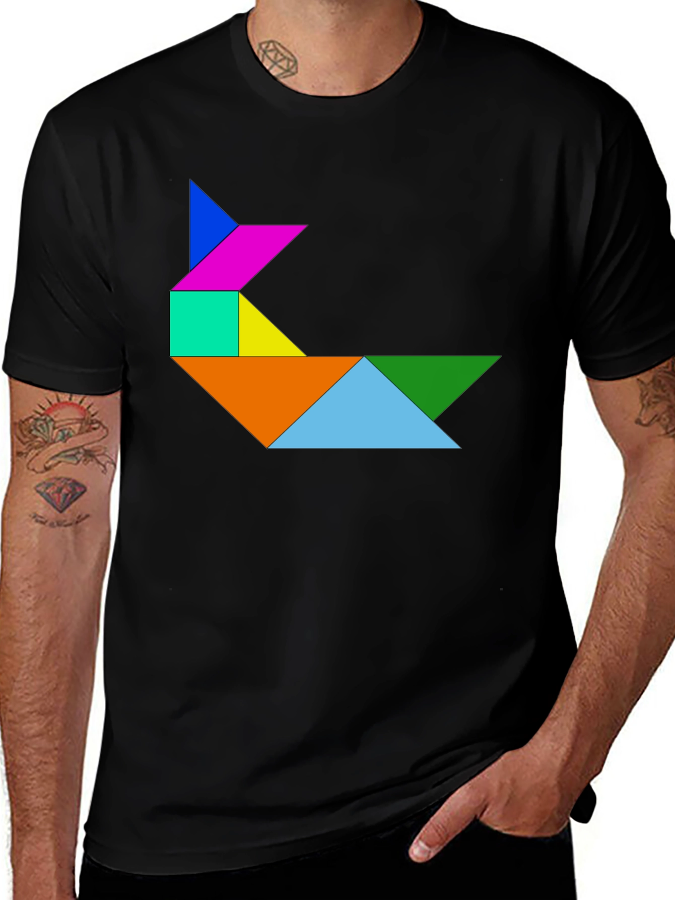 Tangram Rabbit Graphic Tee - Fun Puzzle Design