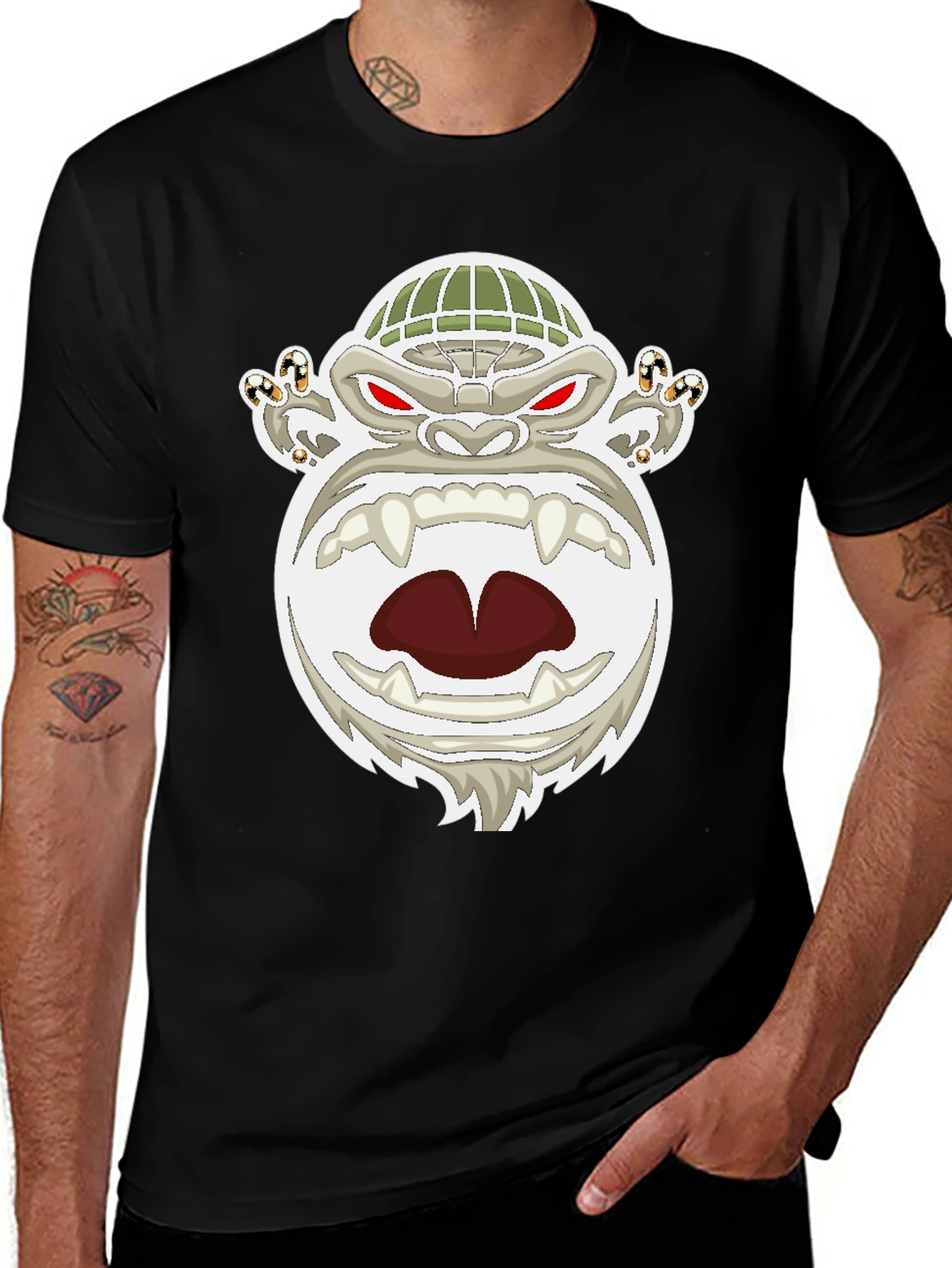 Variant 23 of Men's Black T-Shirt with Cartoon Gorilla Graphic