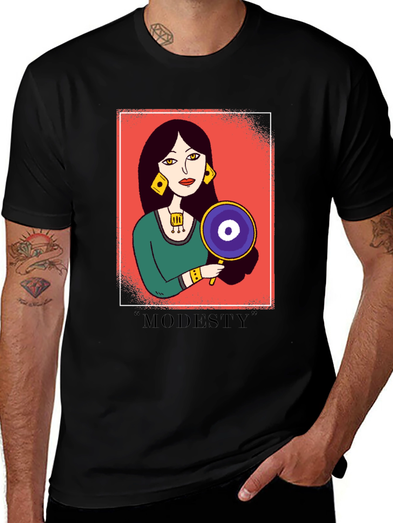 Variant 29 of Graphic T-Shirt with "Modesty" Design