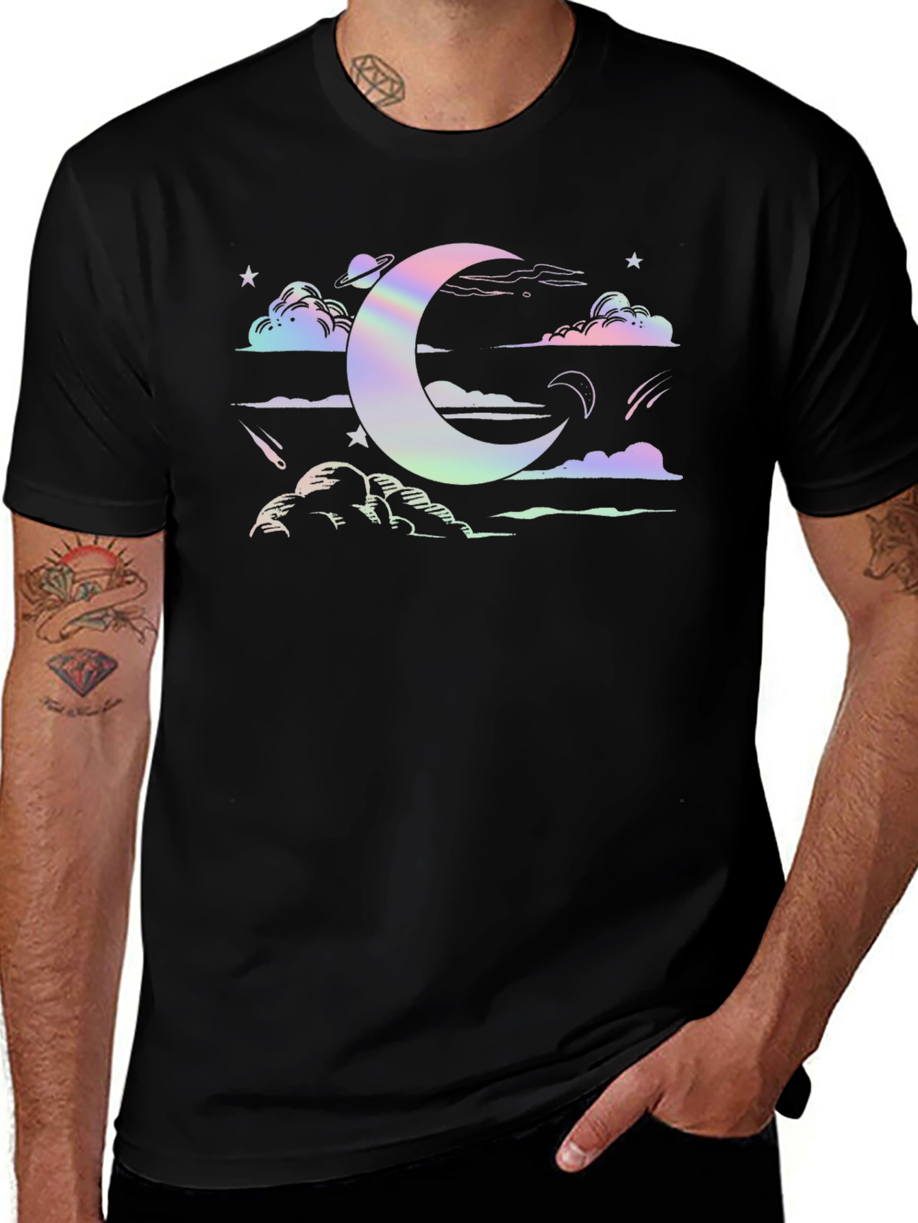 Variant 5 of Celestial Moon & Stars Graphic Tee - Soft Cotton Blend