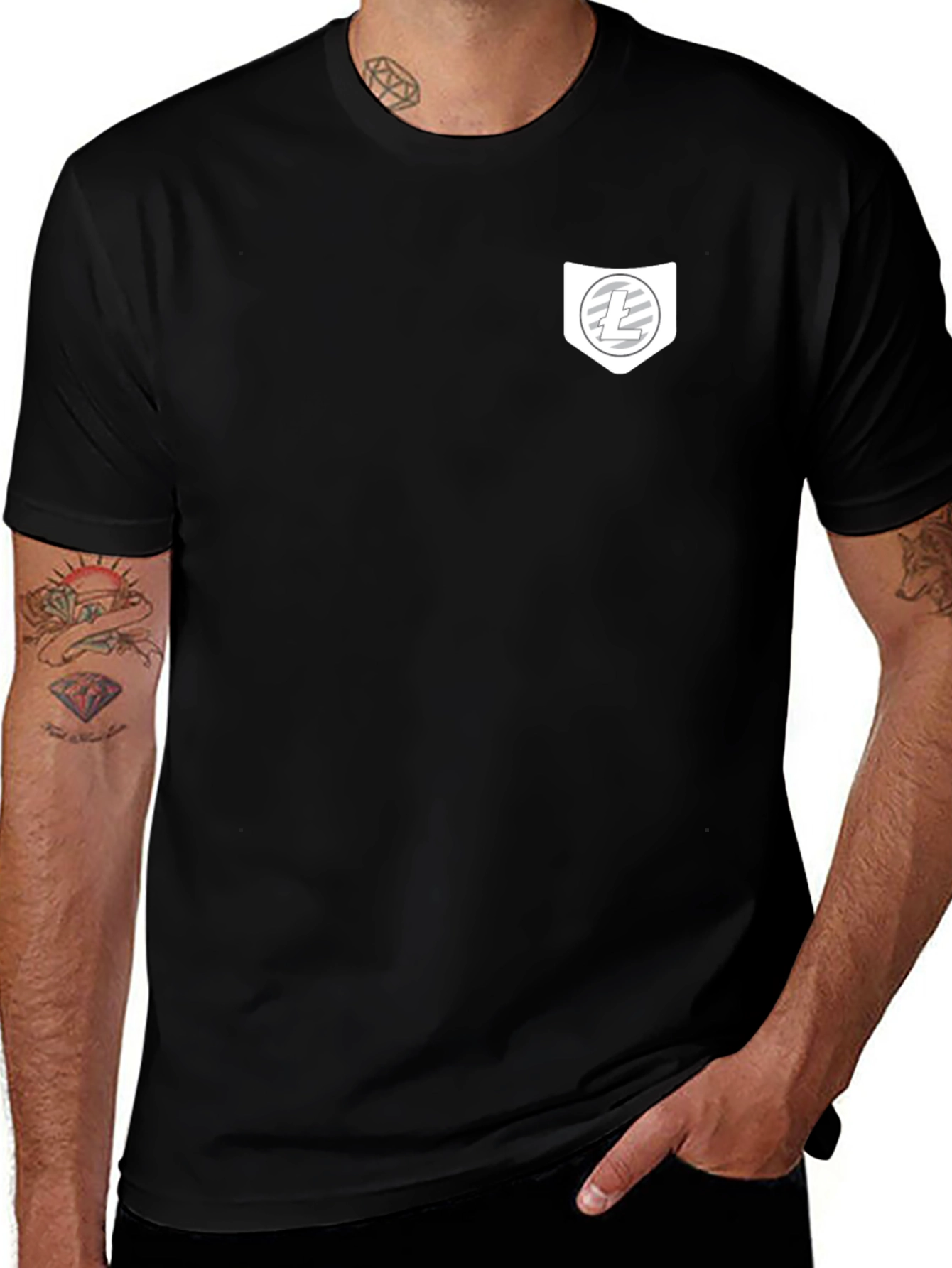 Variant 10 of Black Crypto T-Shirt with Pocket Litecoin Logo
