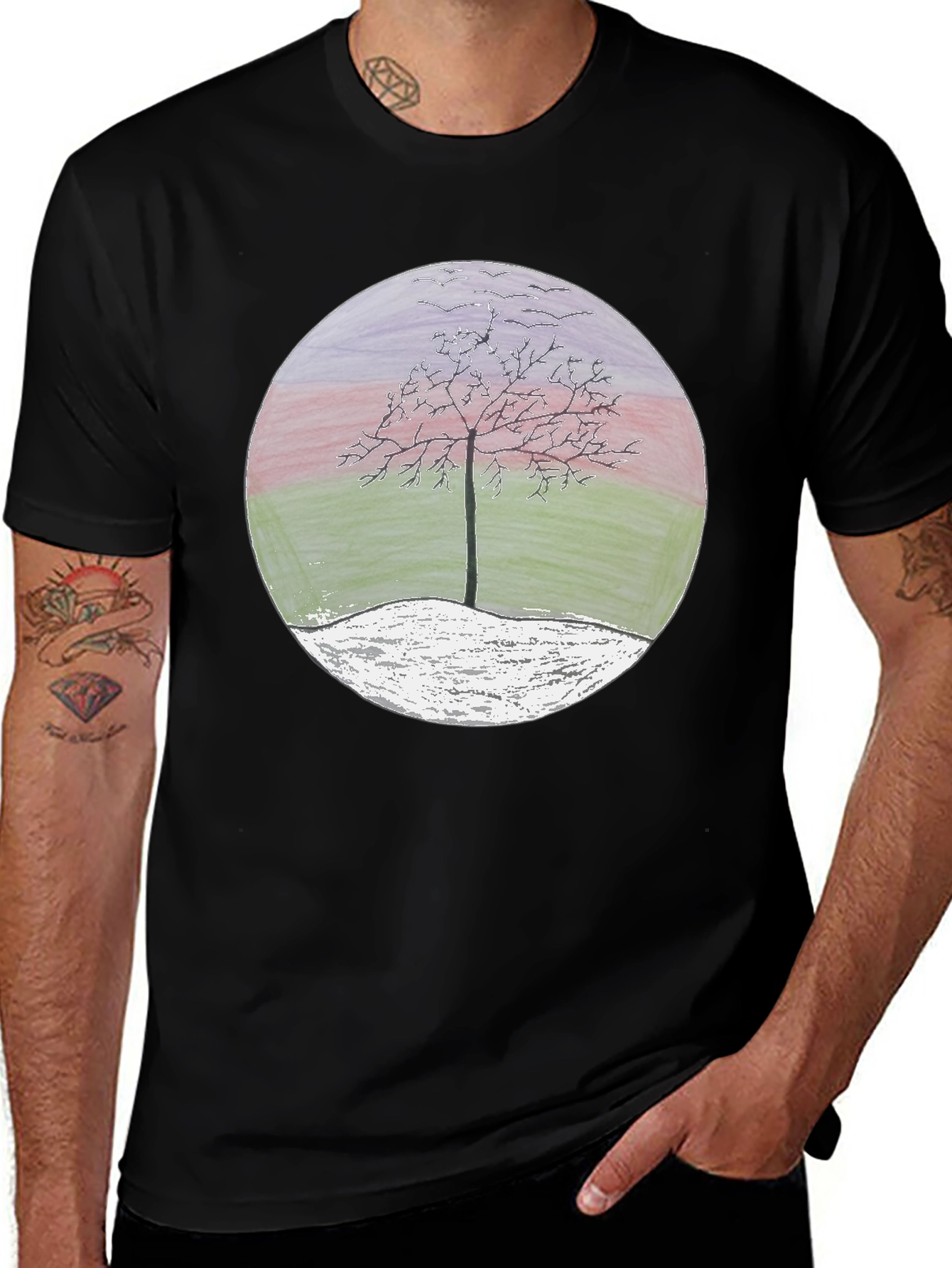 Abstract Tree Print Black T-Shirt