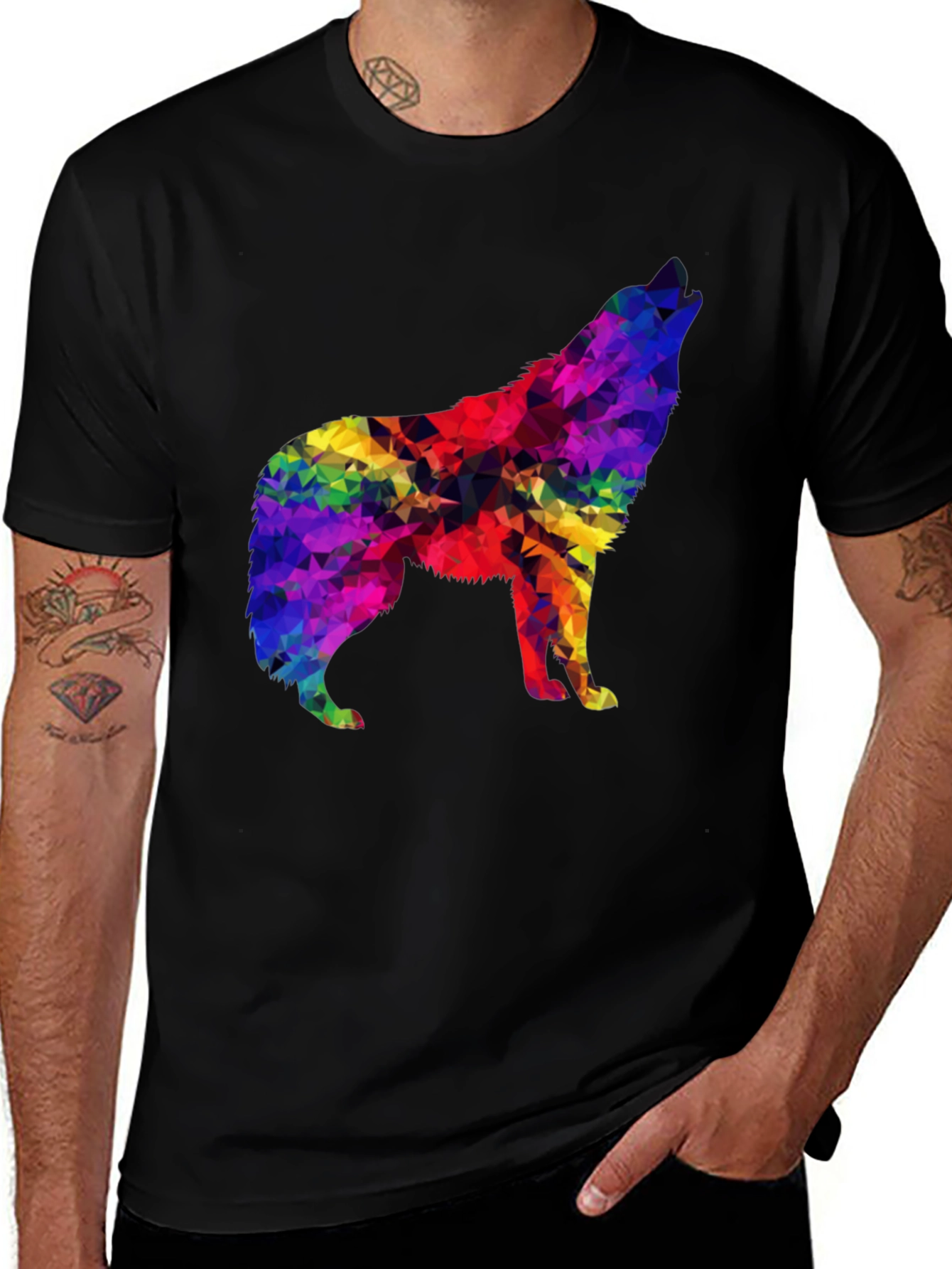 Variant 6 of Rainbow Geometric Wolf Graphic Tee - Soft Black T-Shirt
