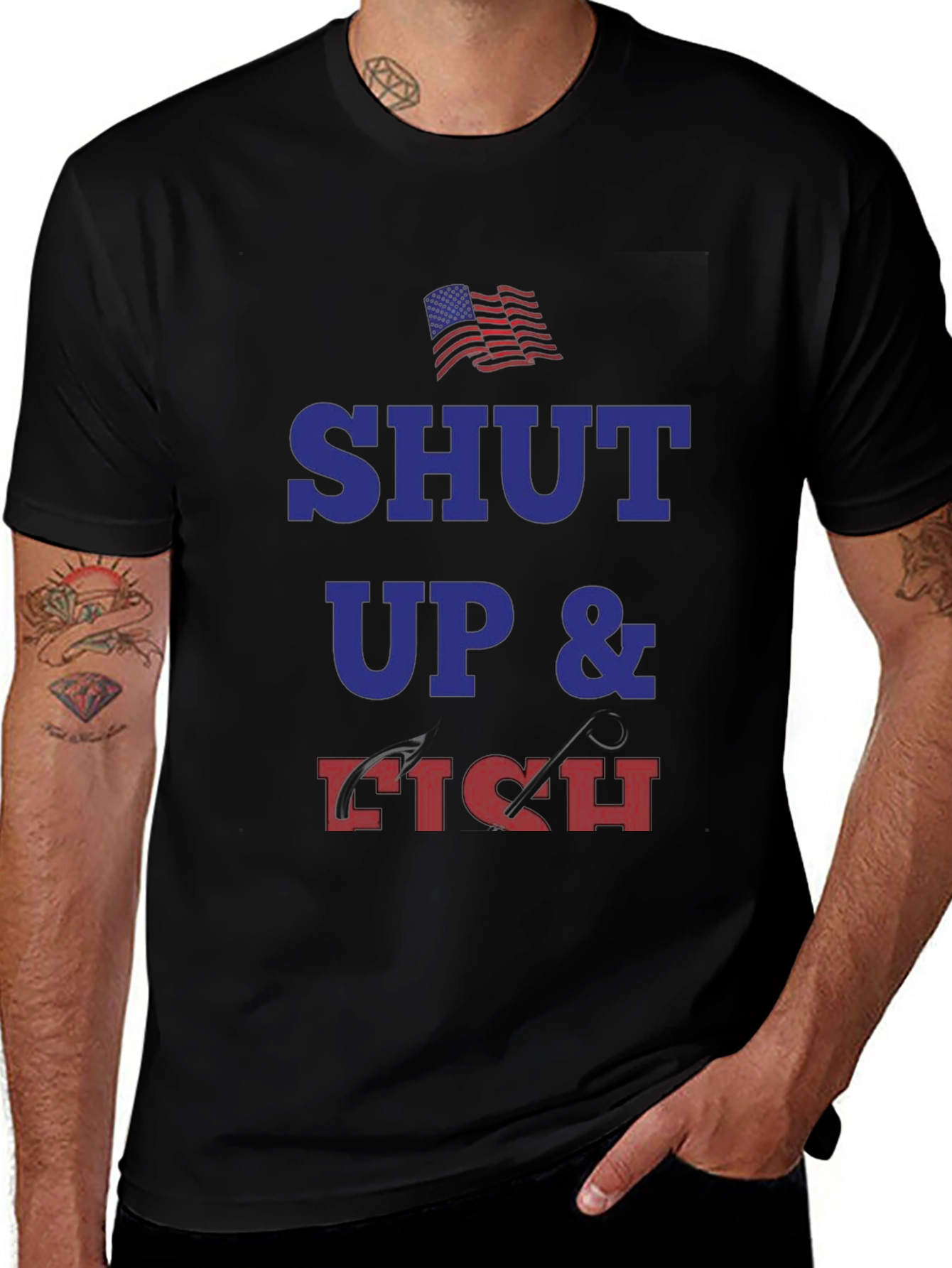 Variant 16 of Shut Up & Fish Graphic T-Shirt - Patriotic Design
