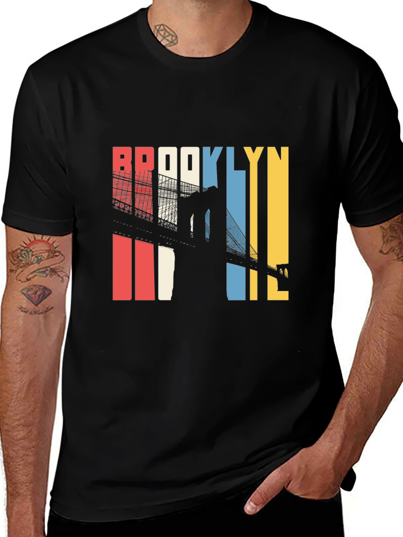 Brooklyn Bridge Retro Graphic Black T-Shirt