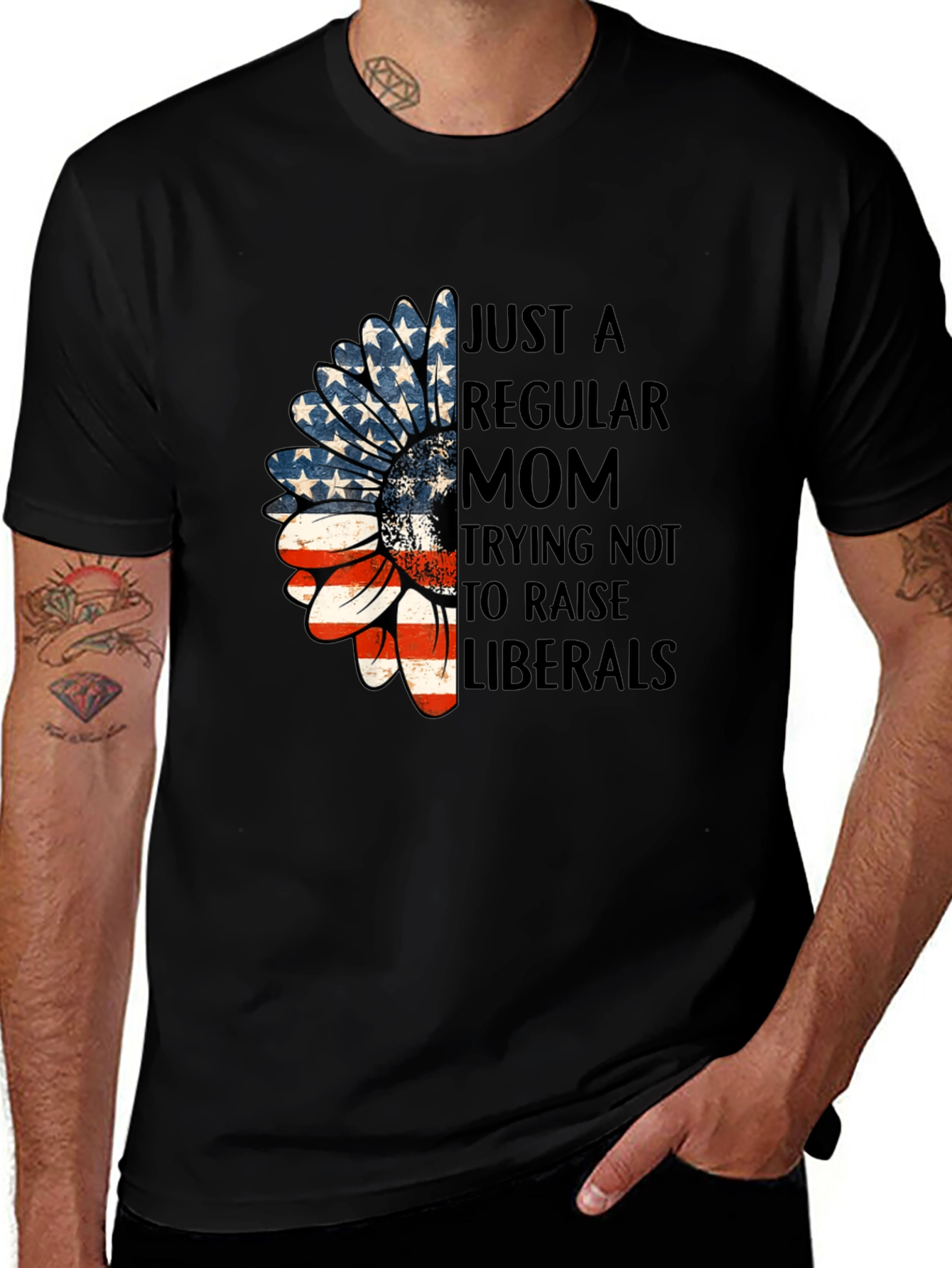 Variant 5 of Just a Regular Mom - American Flag Sunflower T-Shirt