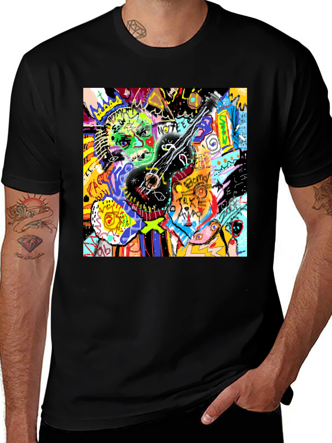 Variant 6 of Abstract Guitar Graphic Tee - Black Crew Neck