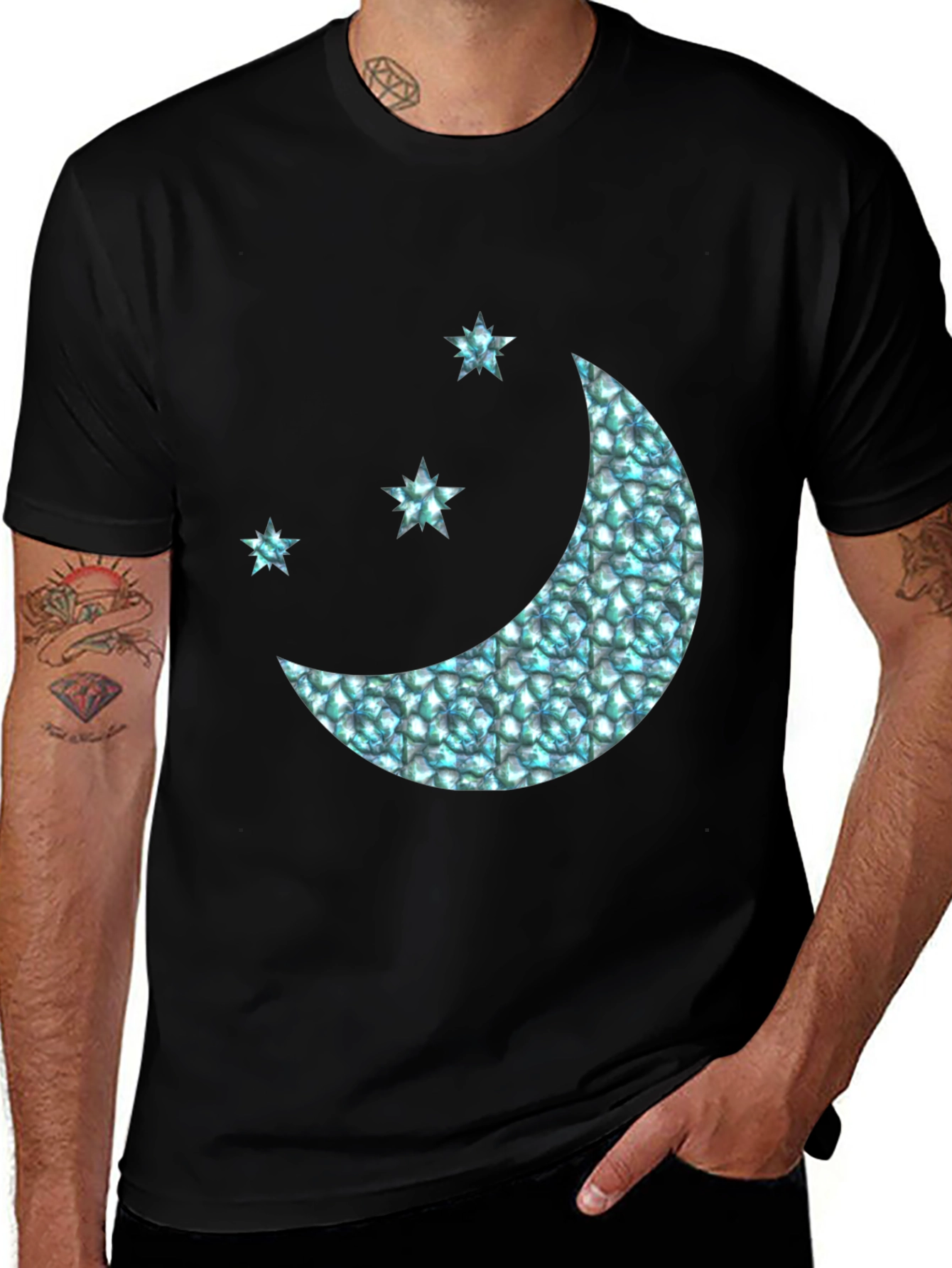 Variant 6 of Celestial Moon & Stars Graphic Tee - Black