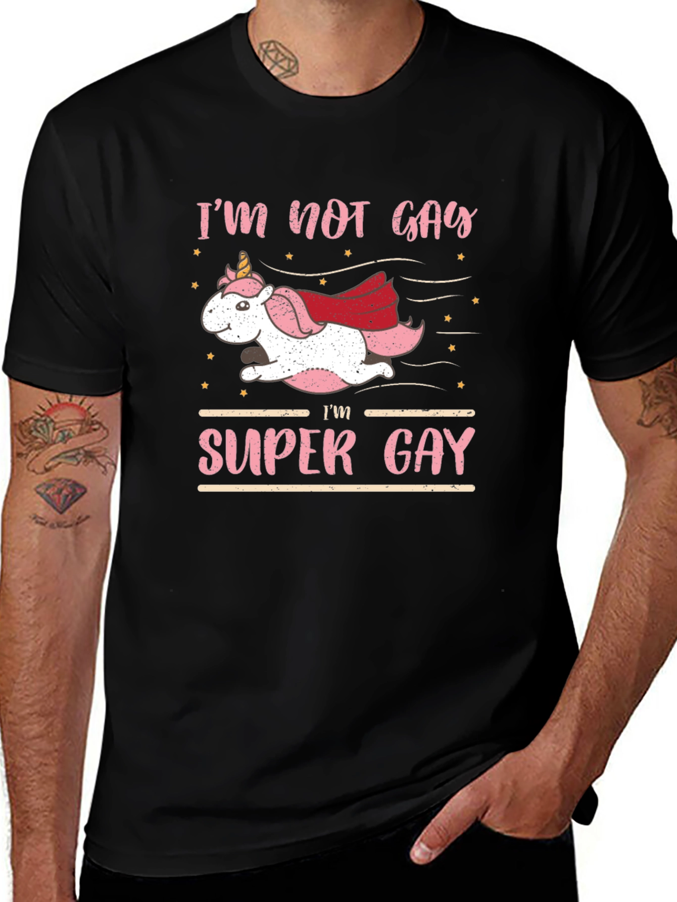 Black I'm Not Gay I'm Super Gay Unicorn Graphic Tee main image
