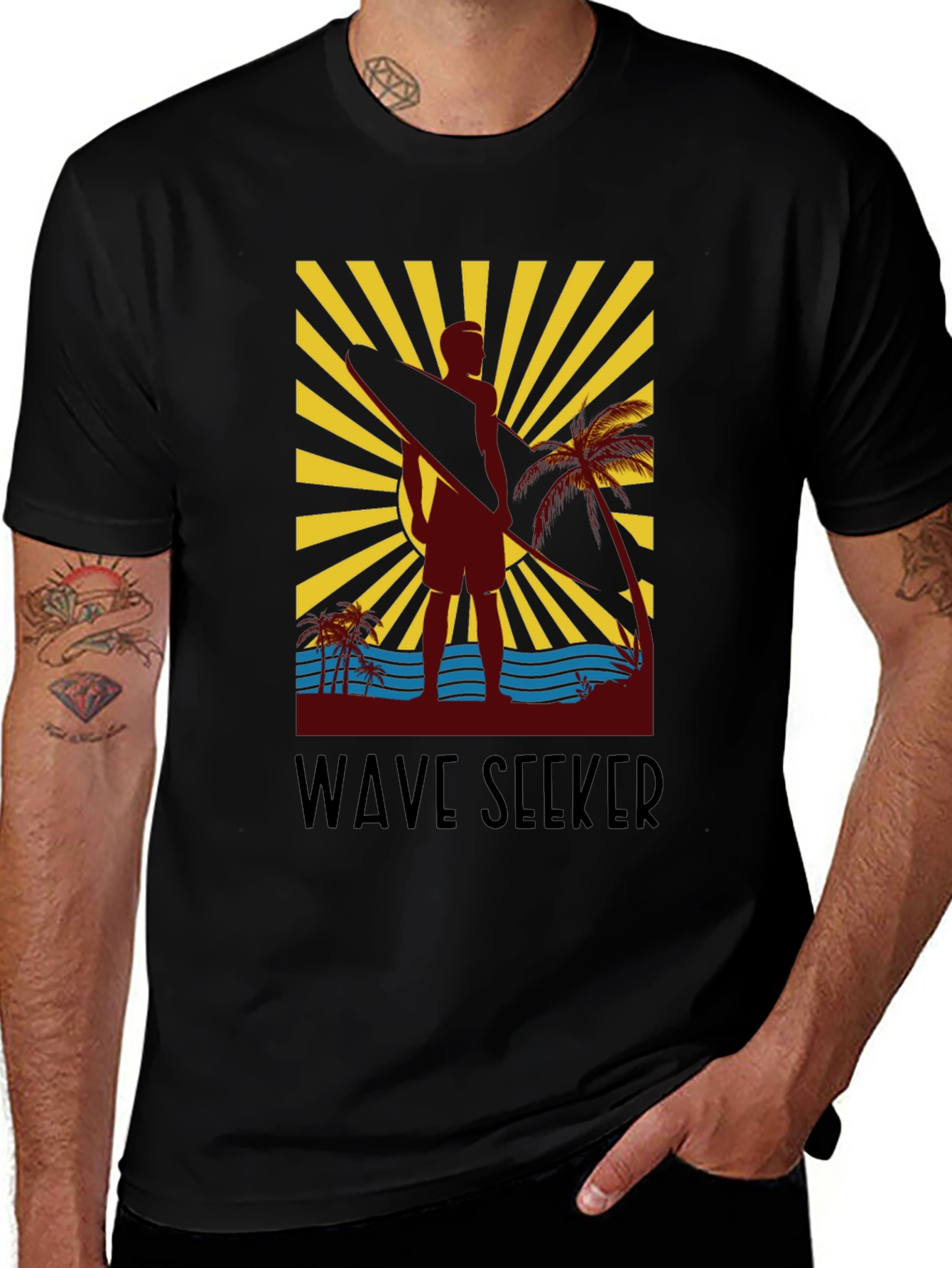 Variant 22 of Wave Seeker Graphic Tee - Surfer Design