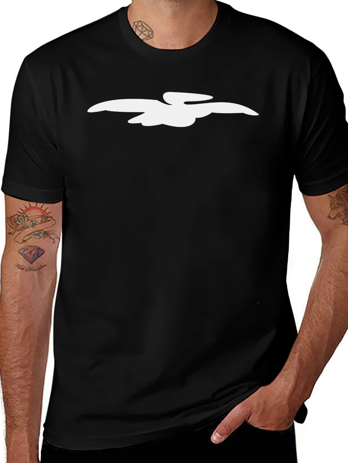 Variant 10 of Black T-Shirt with White Bird Graphic