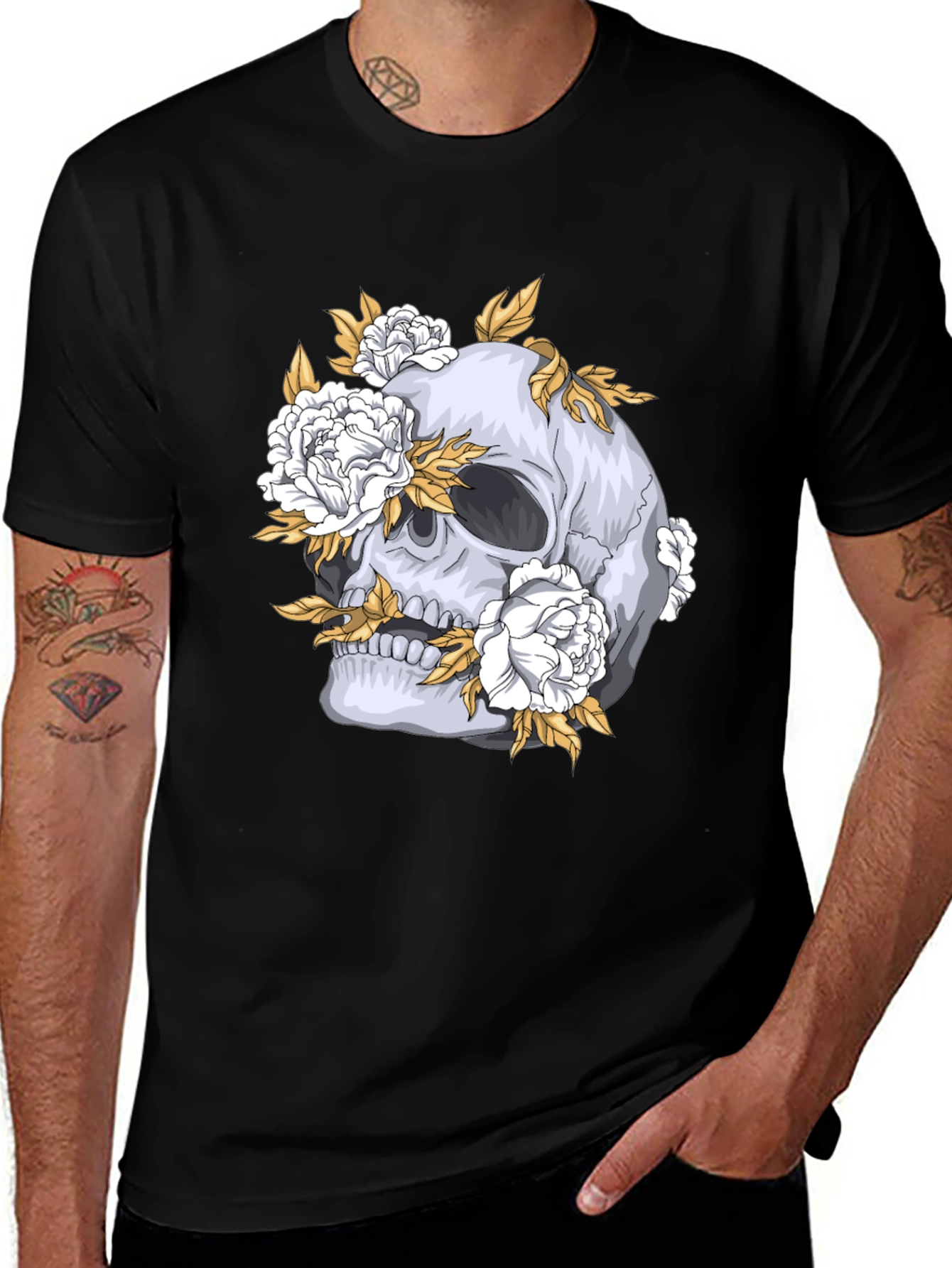 Variant 20 of Skull & Flowers Graphic T-Shirt - Modern Death Aesthetic
