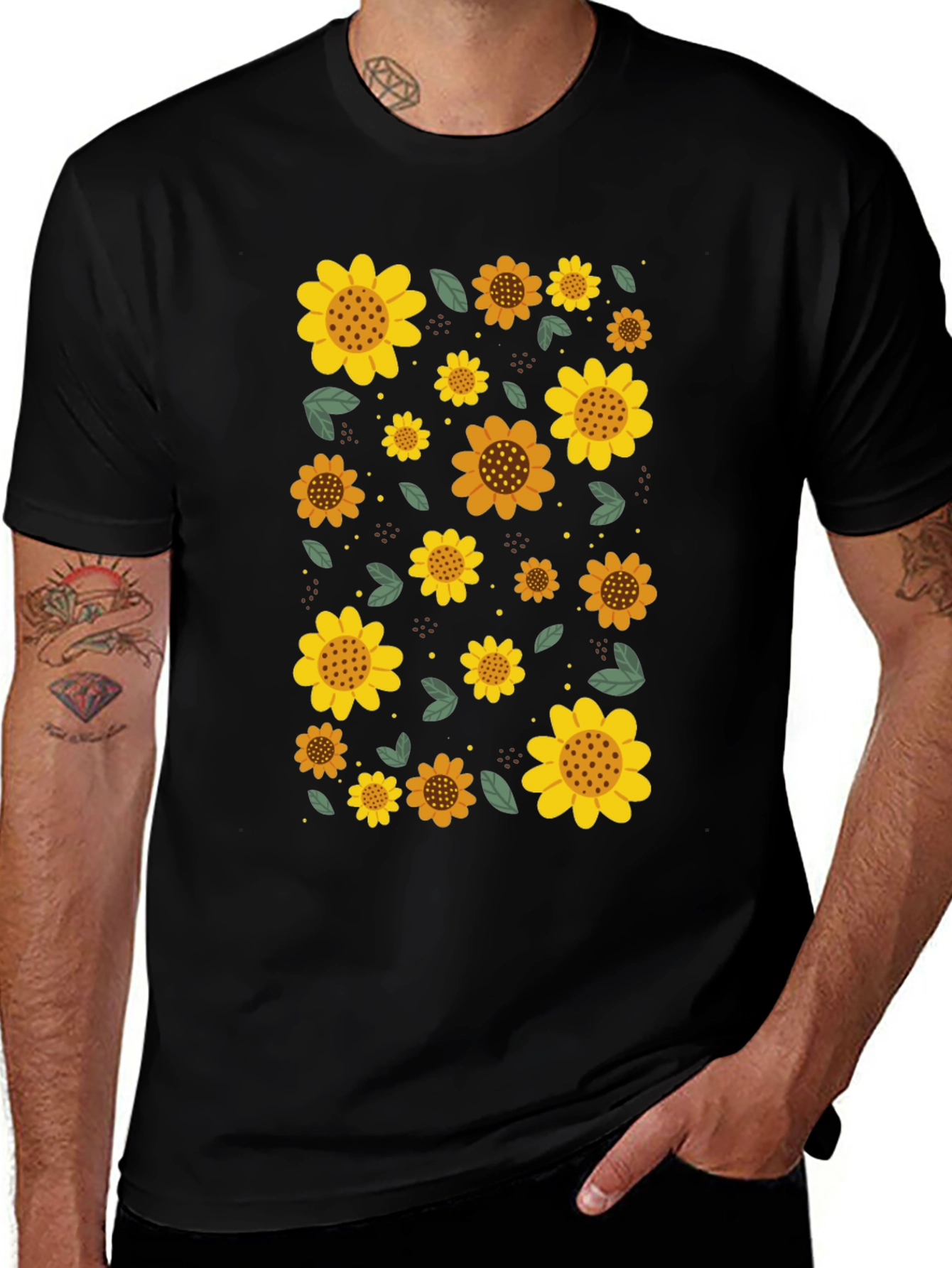 Variant 2 of Sunflower Print Black Casual T-Shirt