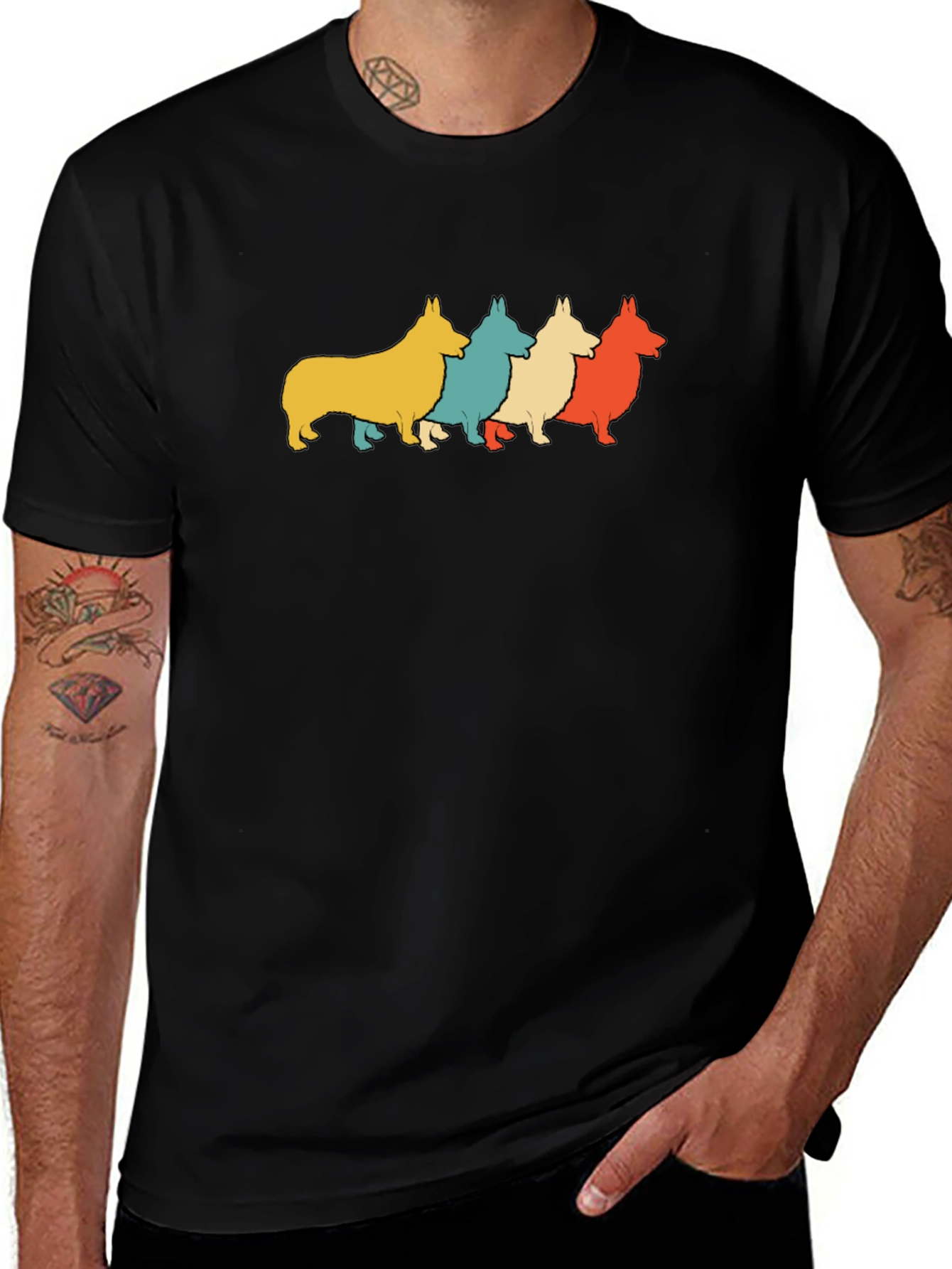 Variant 21 of Retro Corgi Dog Graphic Tee - Men's Black T-Shirt