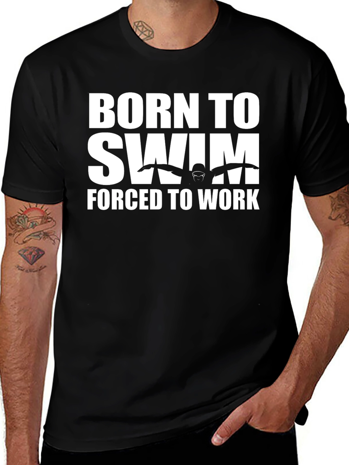 Variant 17 of Born to Swim T-Shirt - Black Graphic Tee for Swimmers