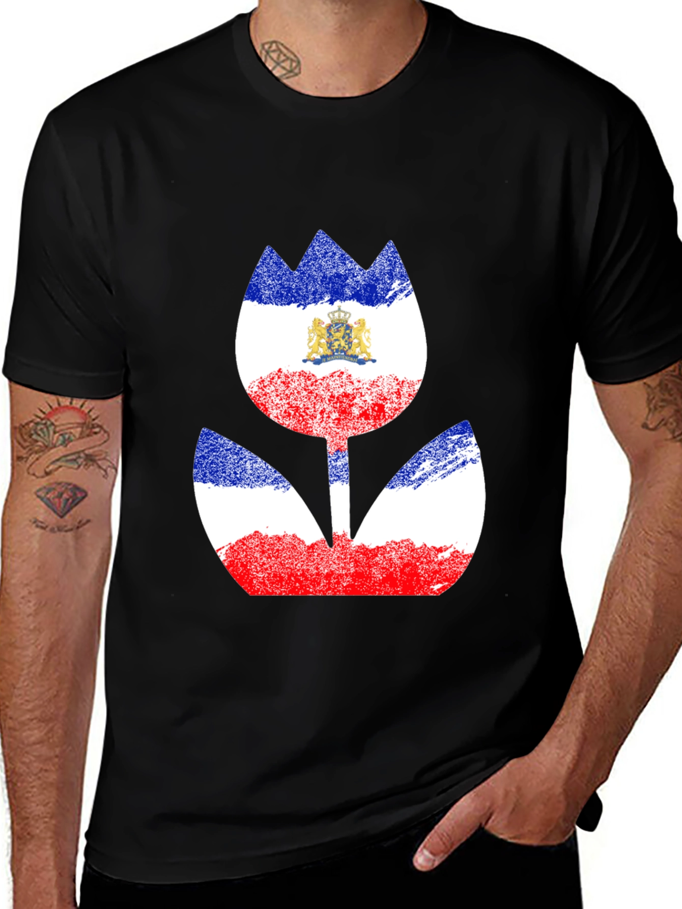 Vintage Netherlands Flag Tulip Black T-Shirt