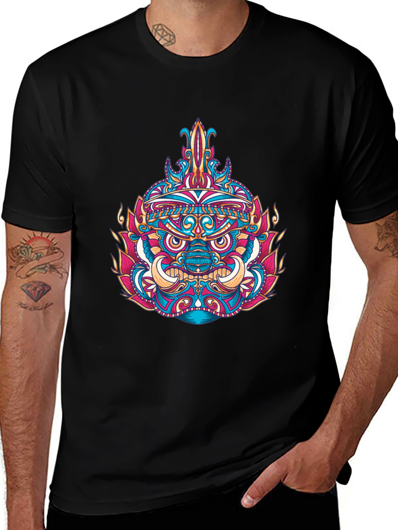 Variant 23 of Colorful Demon Graphic Black T-Shirt