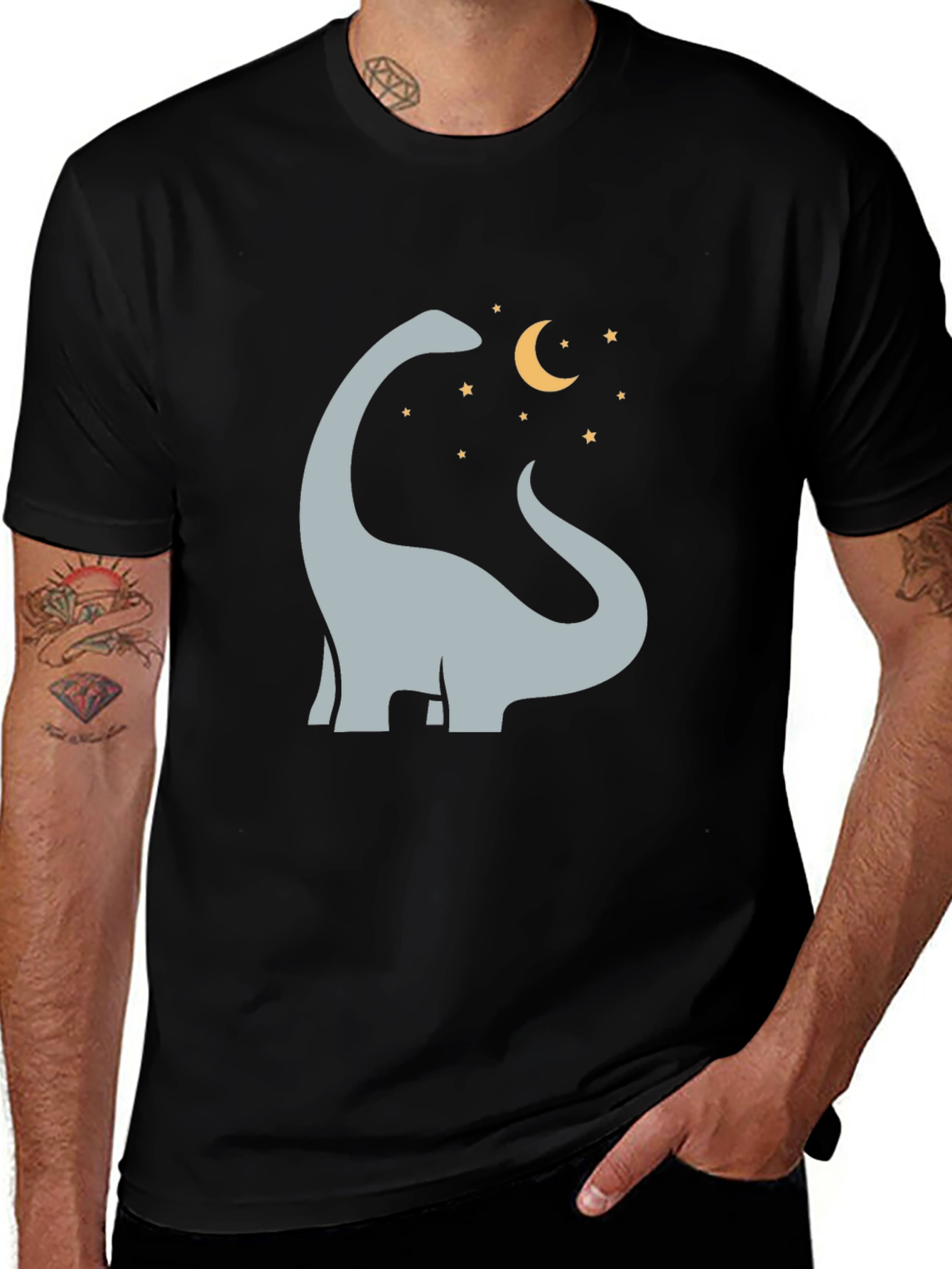 Variant 11 of Dino Moon Graphic Tee - Stylish Black T-Shirt