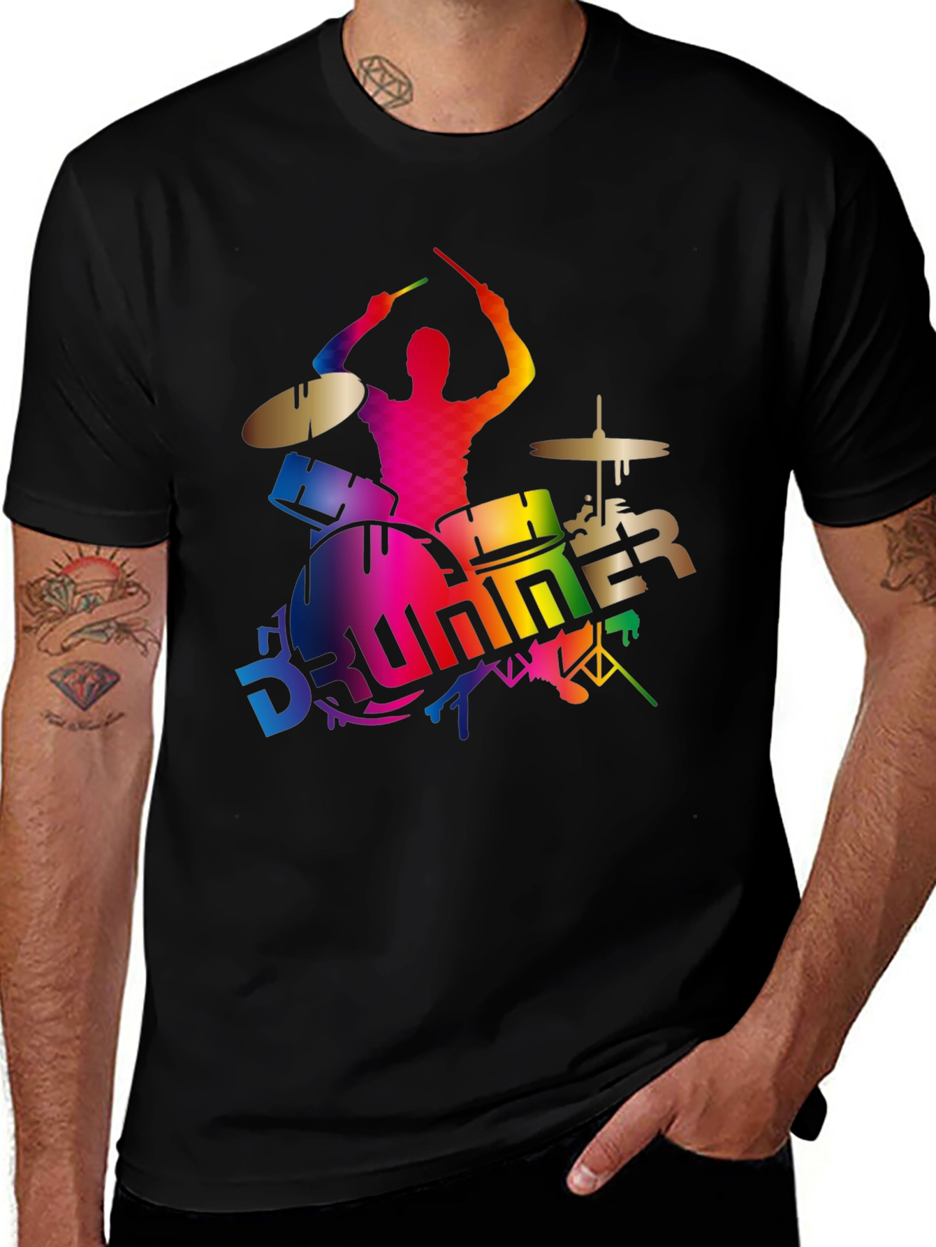 Variant 10 of Rainbow Drummer Graphic T-Shirt - Music Lover Tee