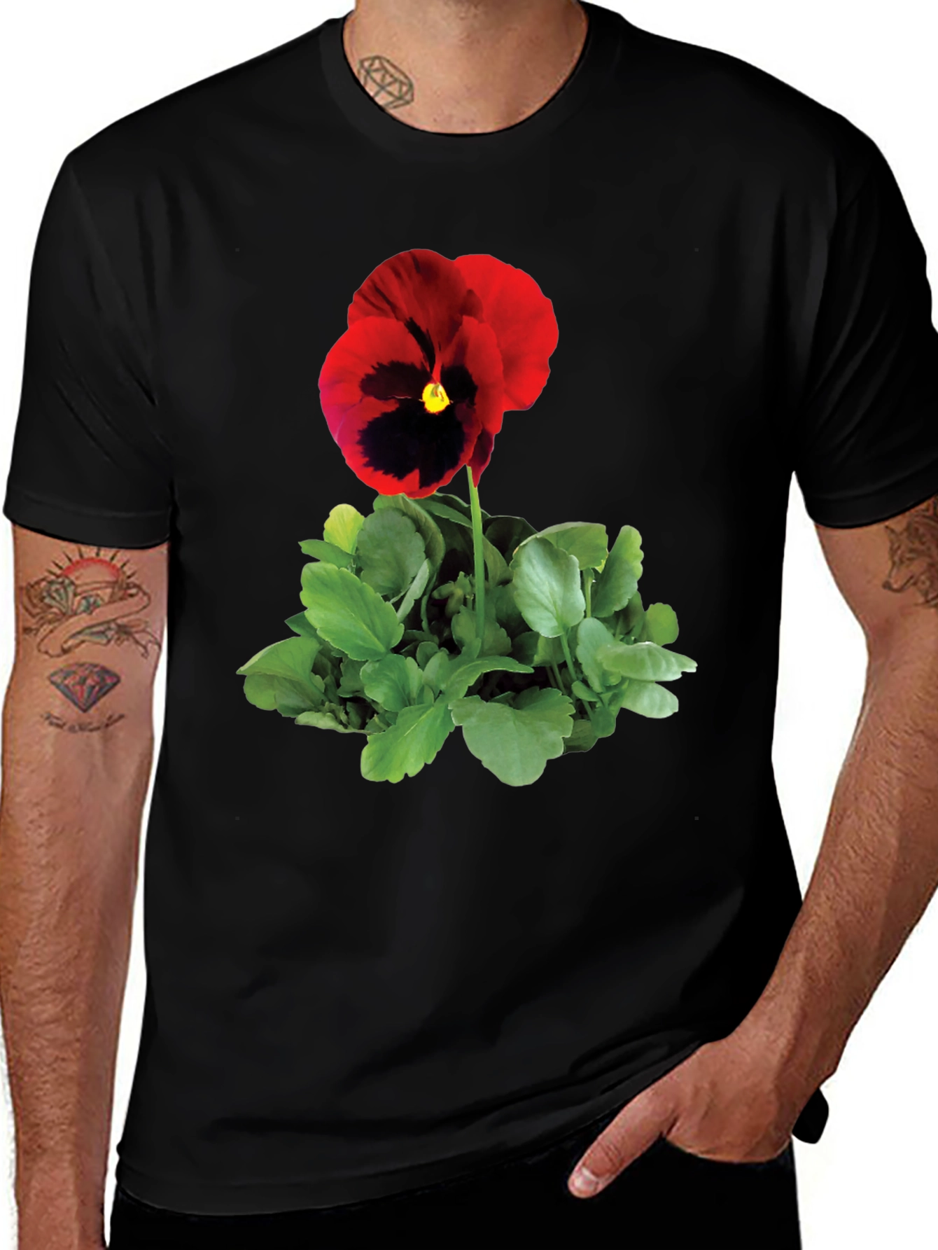 Black Pansy Flower Graphic Tee - Black Unisex T-Shirt main image