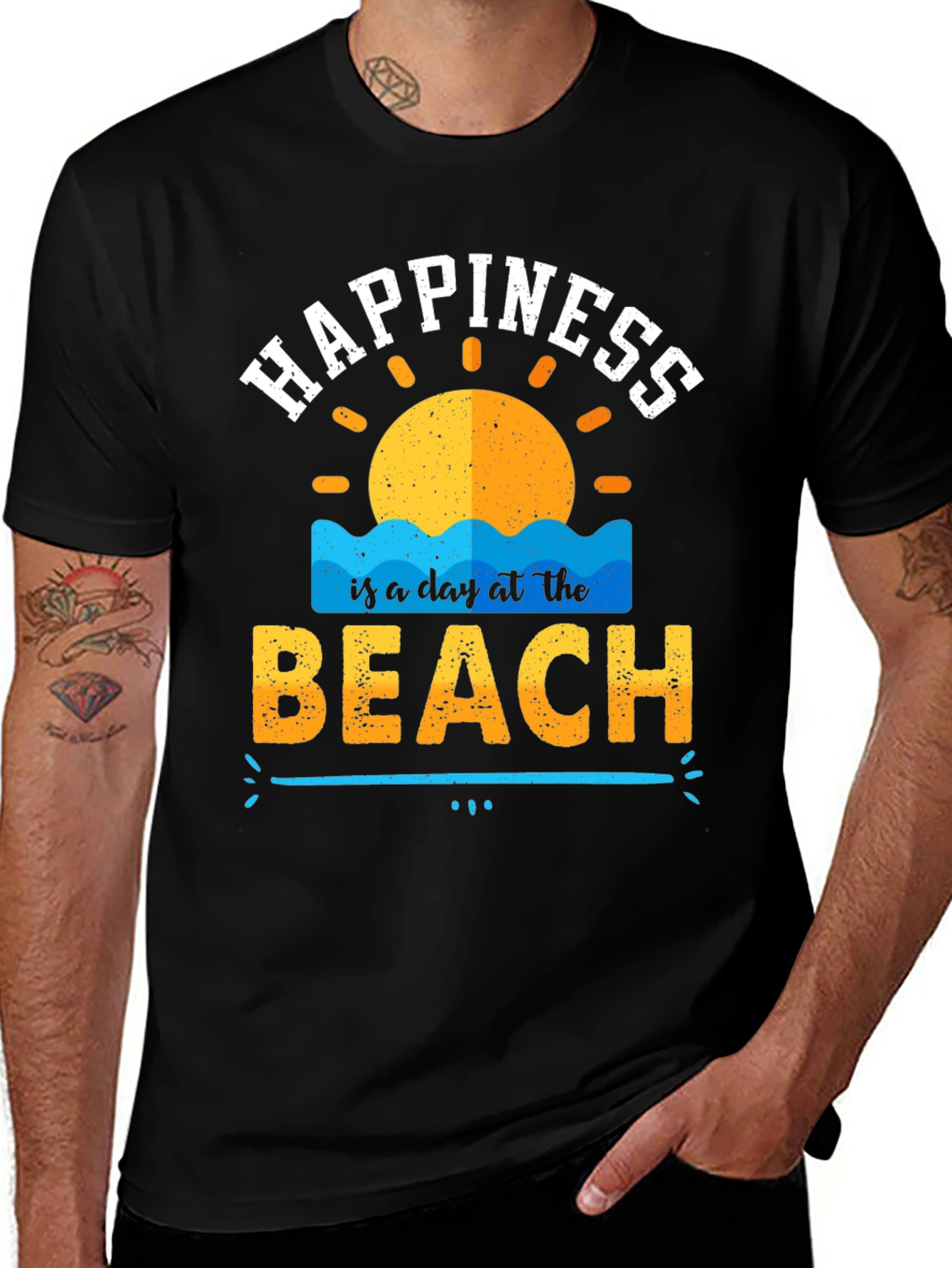 Variant 9 of Happiness is a Day at the Beach Black T-Shirt