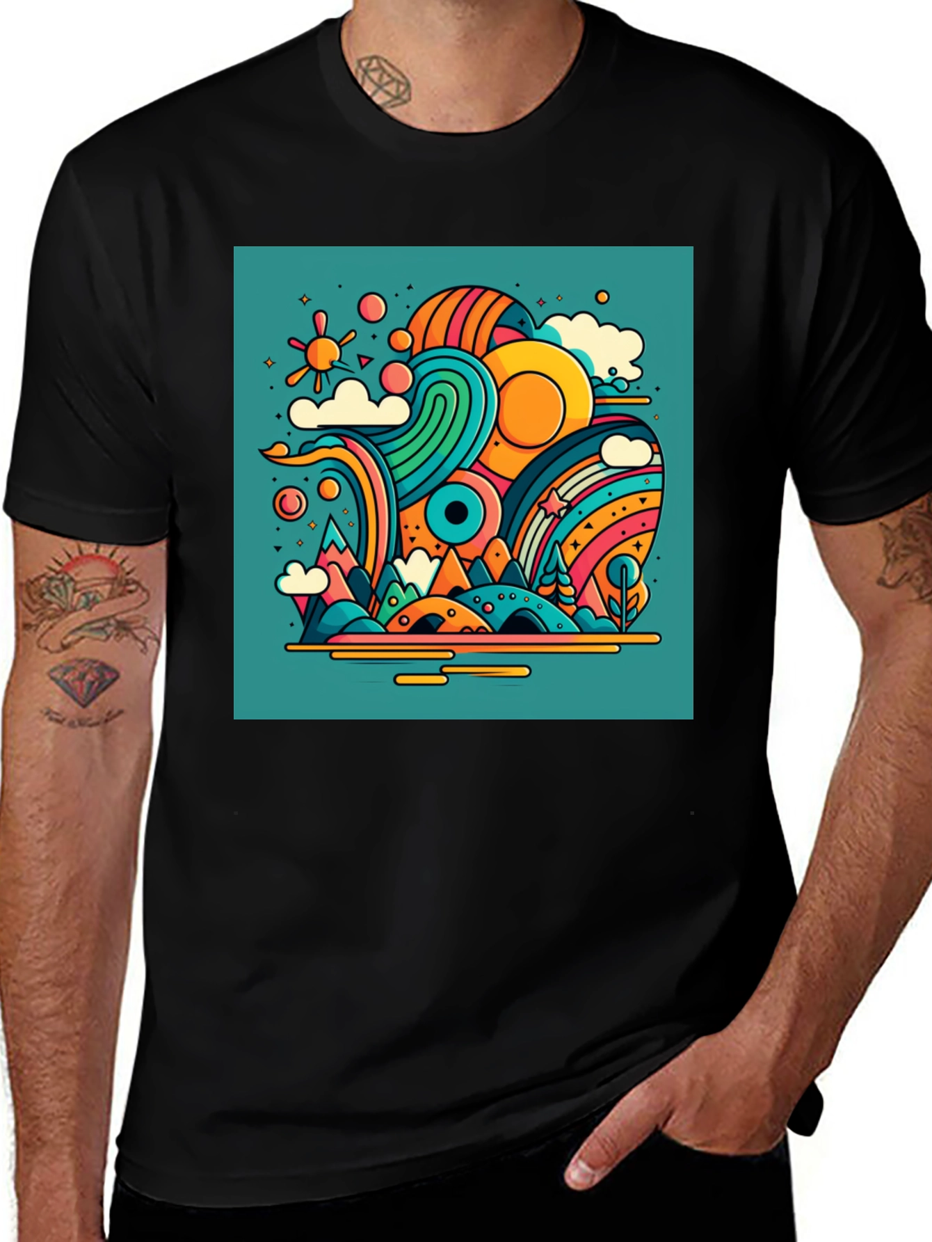 Groovy Landscape Black T-Shirt