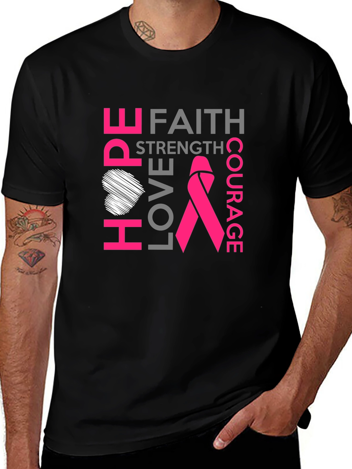 Variant 28 of Hope, Love, Faith Breast Cancer Awareness T-Shirt