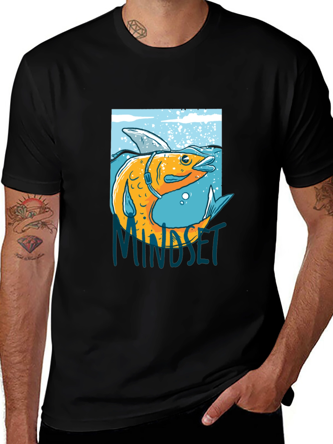 Black Fish Mindset Graphic Black T-Shirt main image