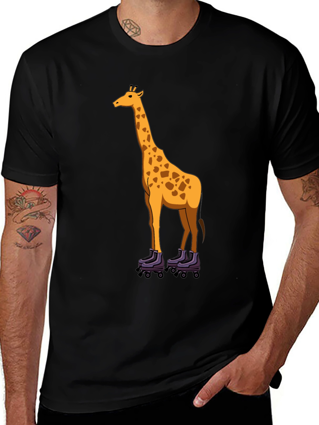 Variant 24 of Giraffe on Roller Skates Graphic Tee - Black