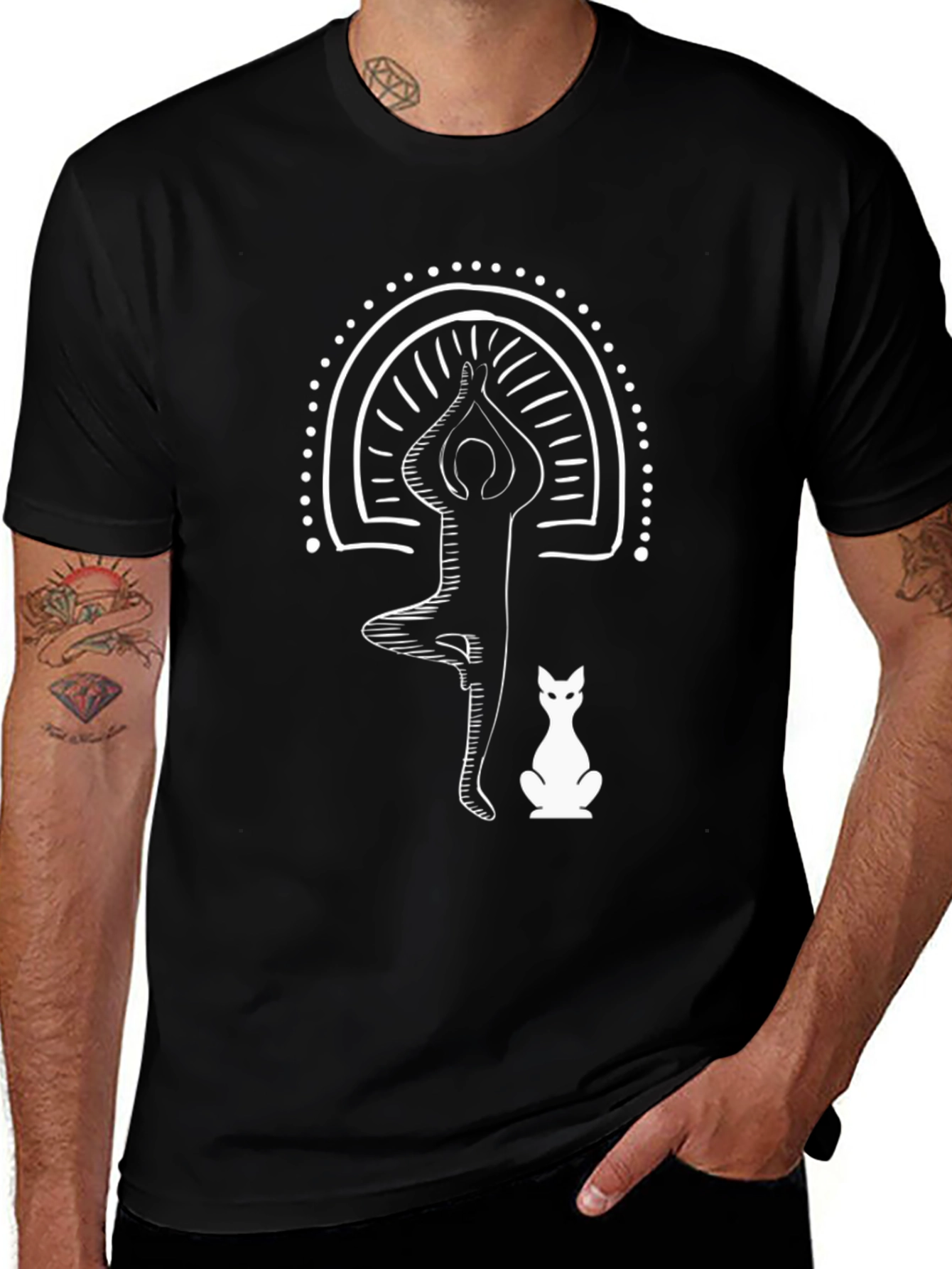 Variant 2 of Yoga Cat T-Shirt - Tree Pose Black Tee