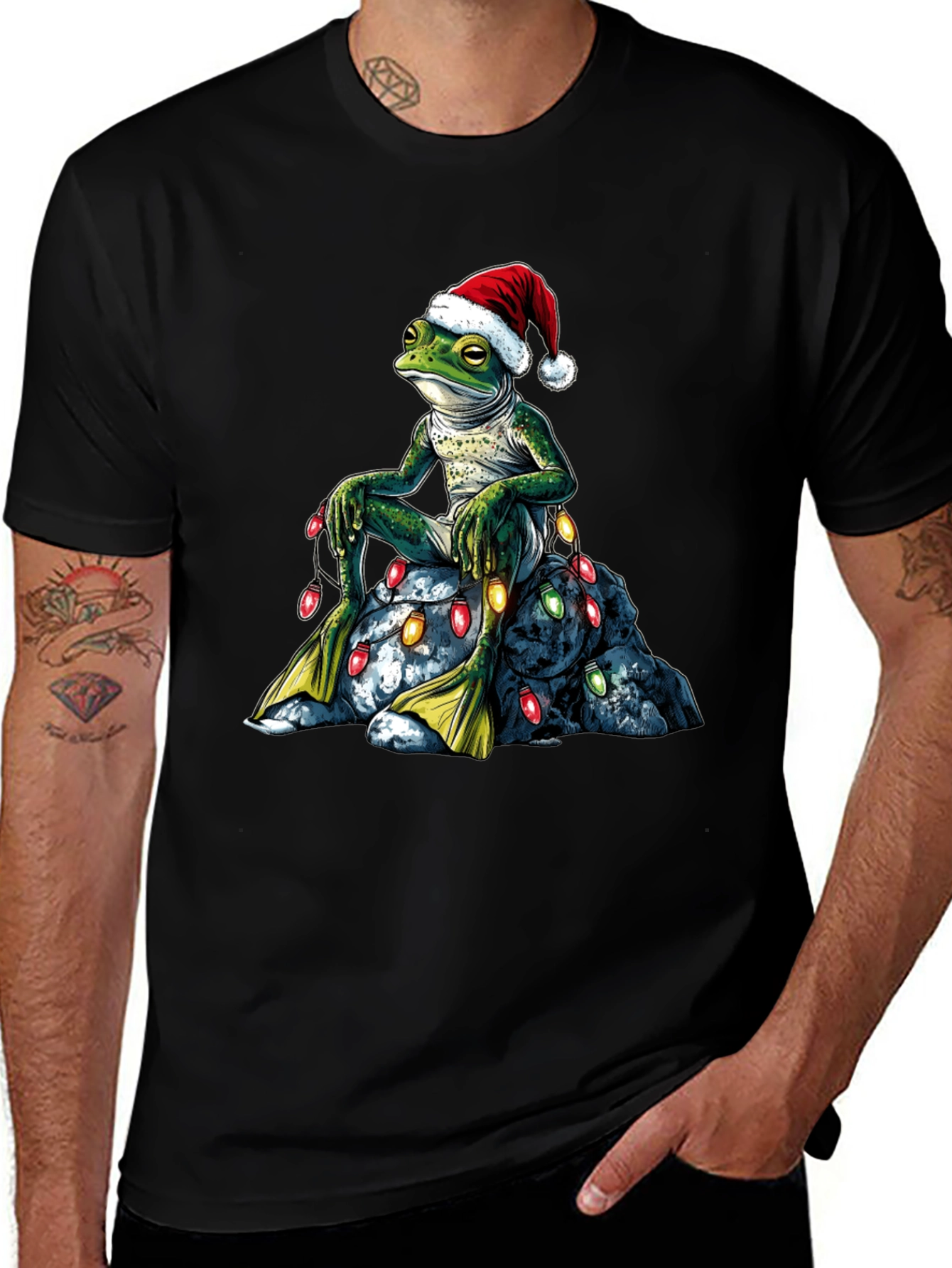 Variant 6 of Festive Frog T-Shirt - Christmas Lights & Santa Hat