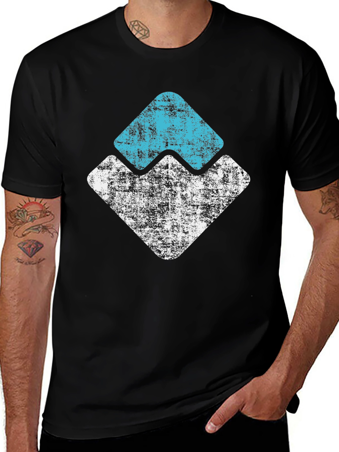 Variant 4 of Distressed Graphic Tee - Abstract Mountain Design