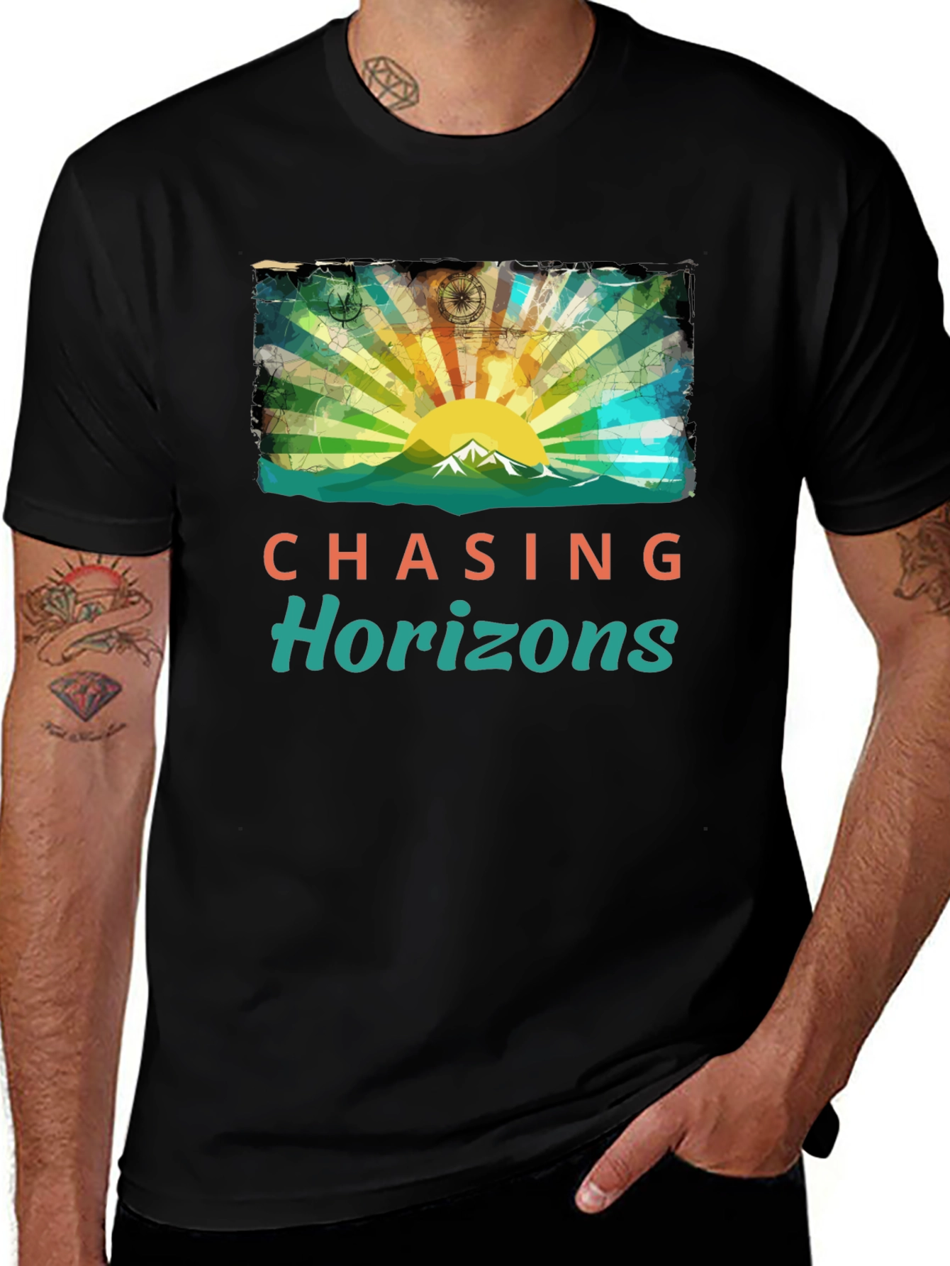 Variant 2 of Chasing Horizons Graphic Tee - Mountain Sunrise Design