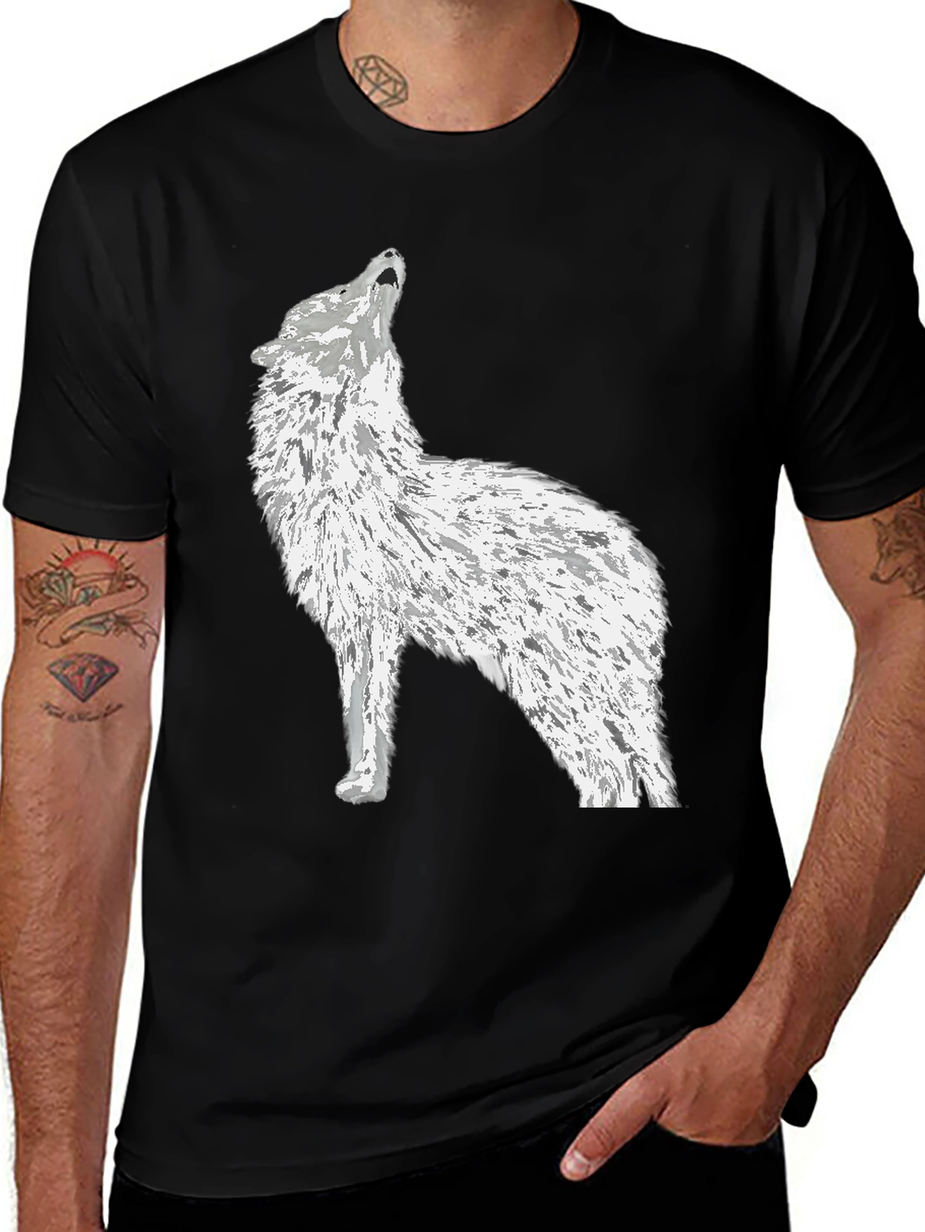 Variant 27 of Wolf Graphic Tee - Black Cotton Blend