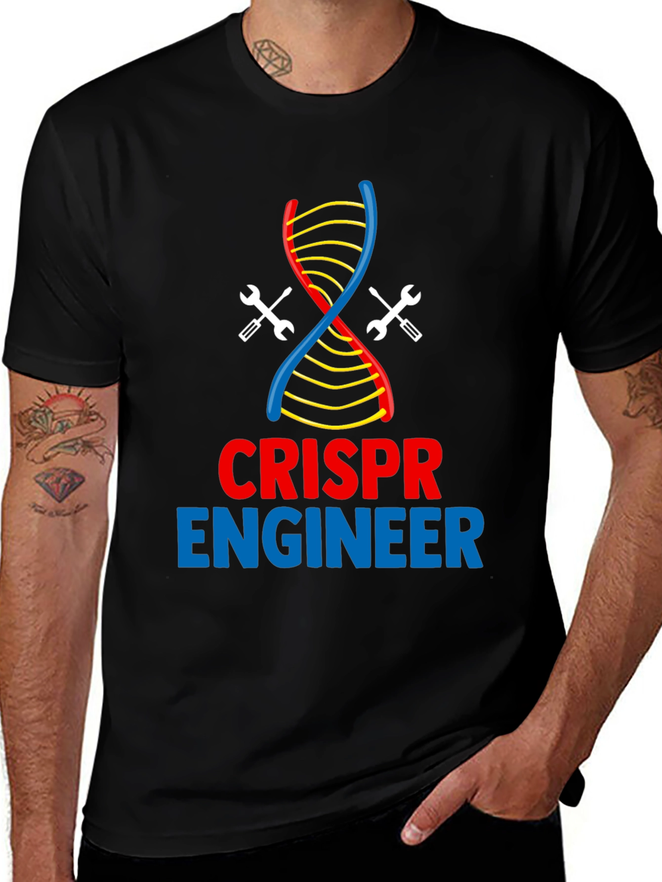 Variant 5 of CRISPR Engineer T-Shirt - DNA & Wrench Design
